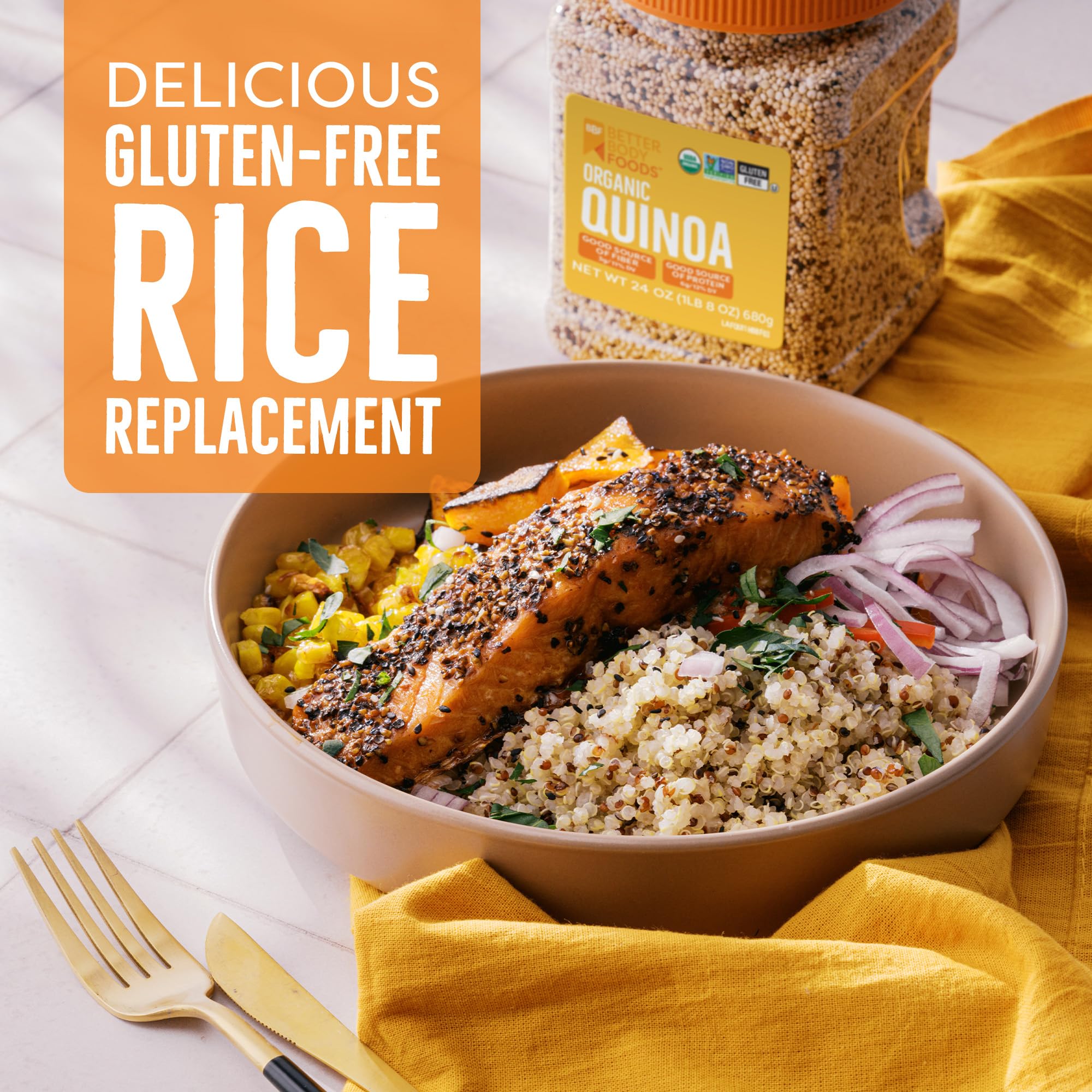 BetterBody Foods Organic Quinoa, Vegan, Gluten Free, Low Glycemic Rice Replacement, 3 Lb