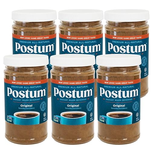 Postum Coffee Substitute Original (6x8oz) | Coffee Alternative Caffeine Free with Roasted Wheat Bran & Molasses | Natural, Non-GMO, Vegan Coffee