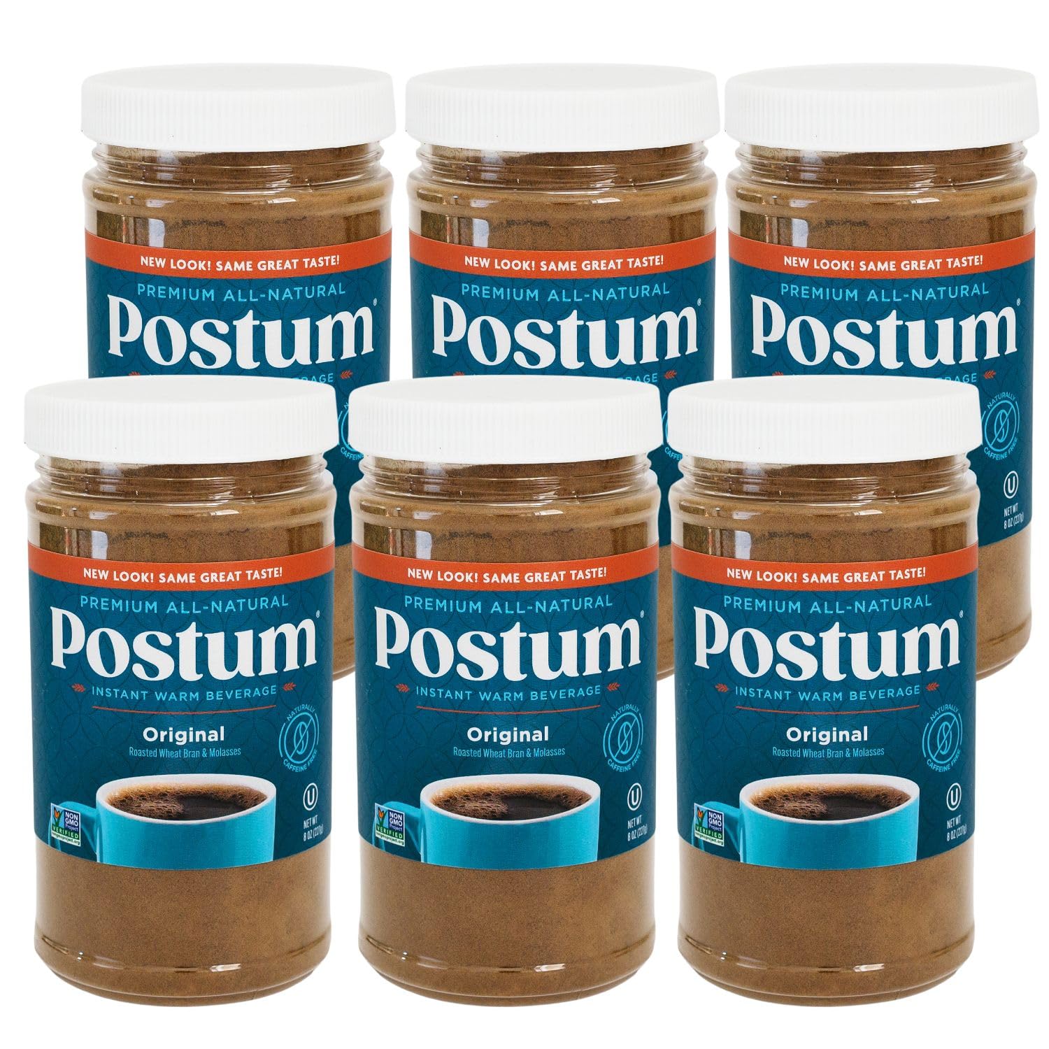 Postum Coffee Substitute Original (6x8oz) | Coffee Alternative Caffeine Free with Roasted Wheat Bran & Molasses | Natural, Non-GMO, Vegan Coffee