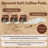 Baronet Coffee Pods [DECAF Colombian -54 Pods] Single Cup Use Like Senseo - 3 Bags of 18 Single Serve 8 Gram, Regular Strength, Medium Roast [DECAF