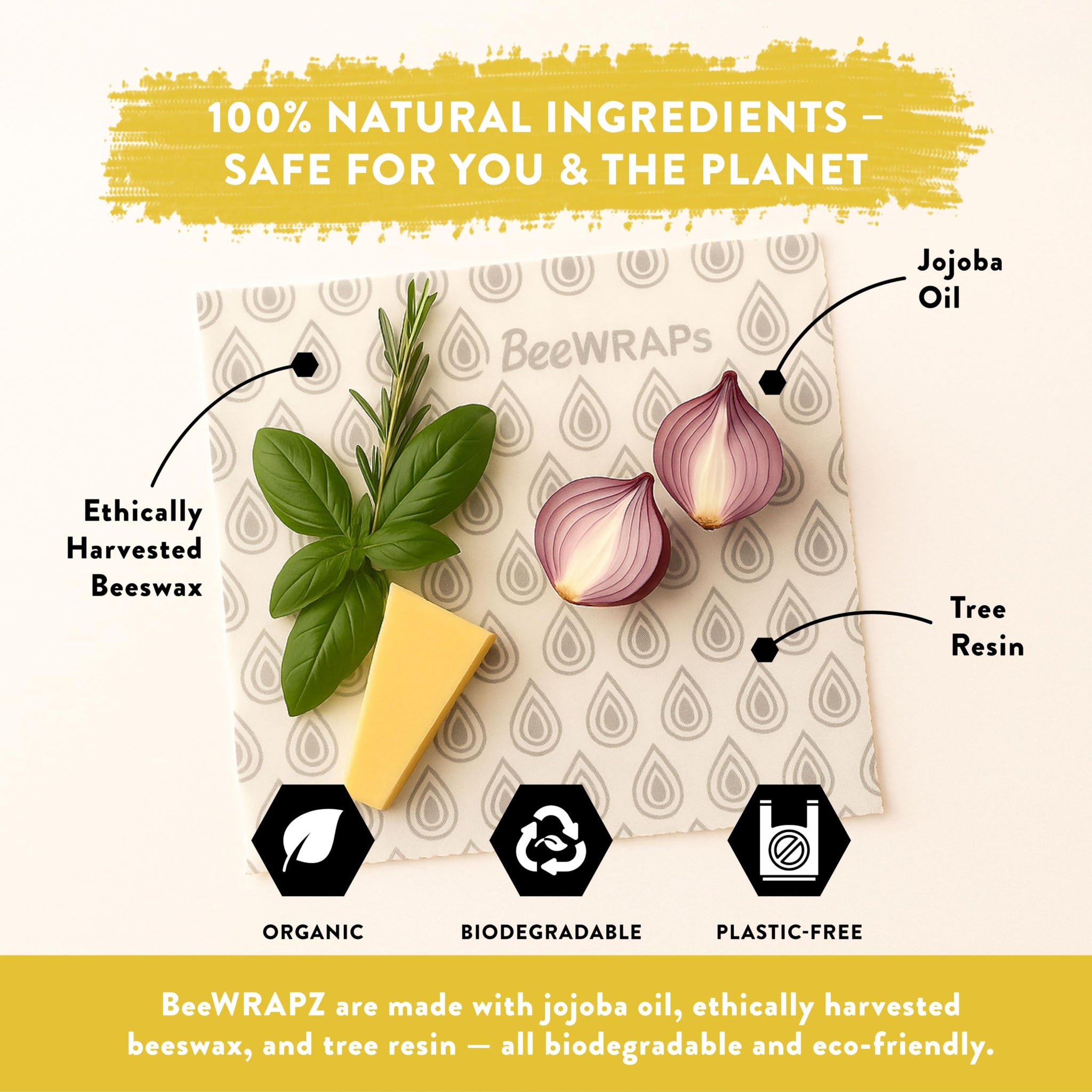 BeeWRAPZ Reusable Beeswax Wraps for Food | Eco Friendly & Organic | Vegan & Plastic-Free Food Storage | Biodegradable |Pack of 3 Beeswax Food Wraps