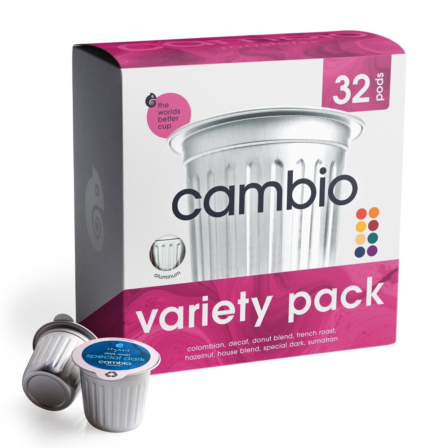 Cambio Roasters Organic Coffee Pods Variety Pack - Includes Light Roast, Dark Roast, and Decaf, Aluminum Coffee Pods Compatible with Keurig®, Small