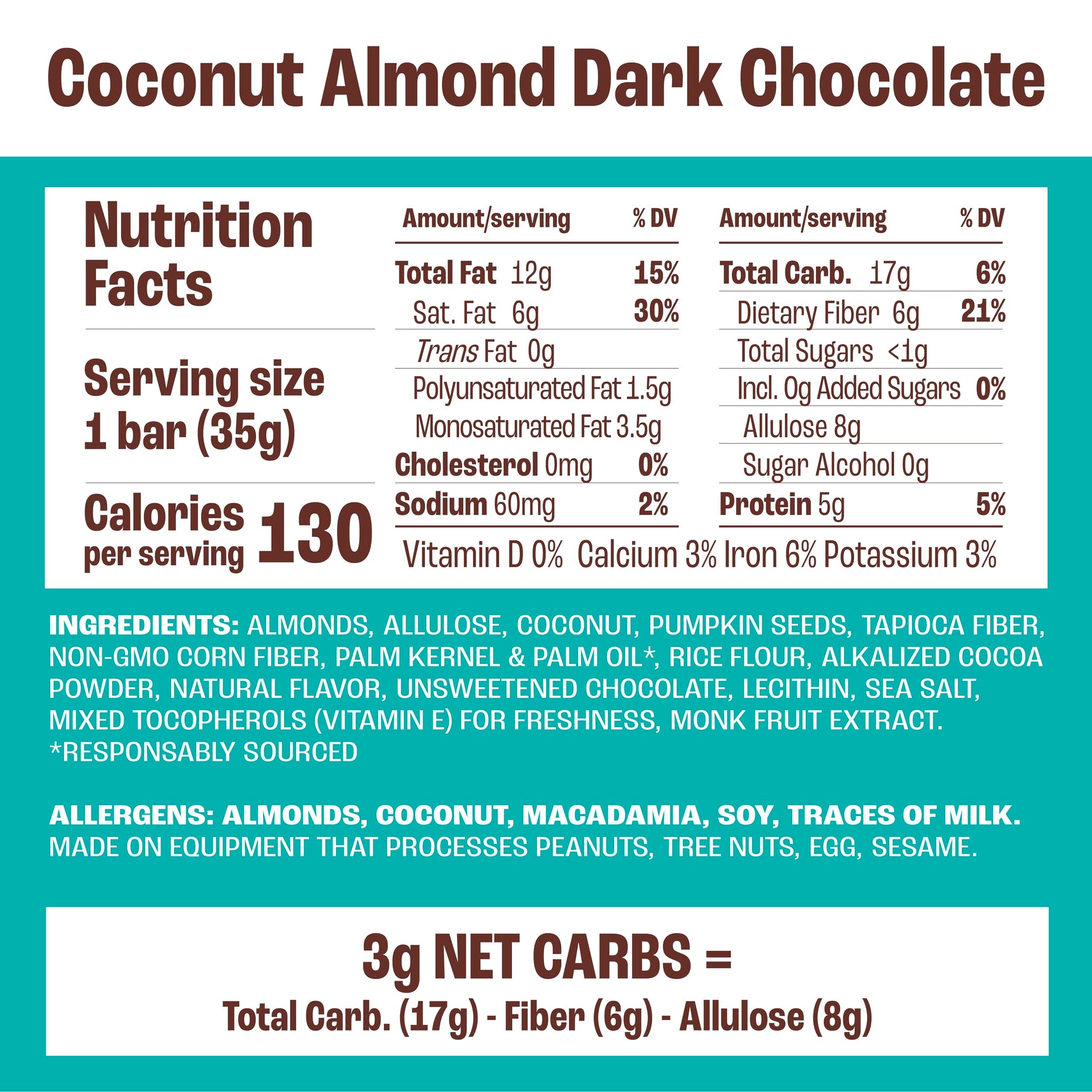 Munk Pack Fiber Nut Bars, Coconut Almond Dark Chocolate, Prebiotic Probiotic GLP-1 Snack, 5g Fiber, Gut Friendly Allulose, Plant Protein, Gluten Free