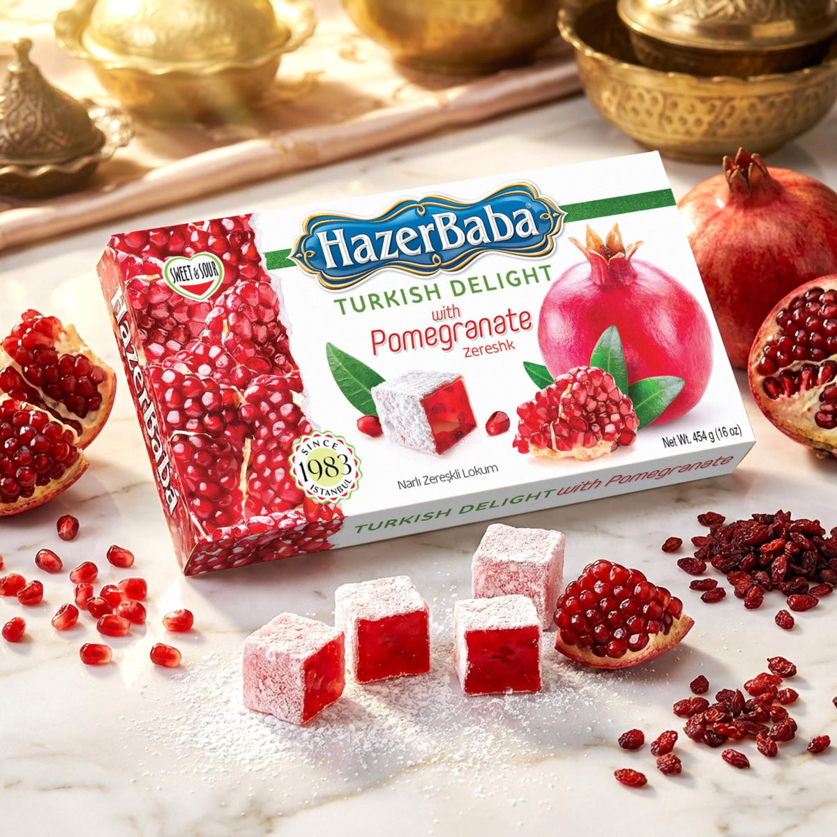 HazerBaba Turkish Delight Candy, Pomegranate & Zereshk, 16oz (Pack of 1)