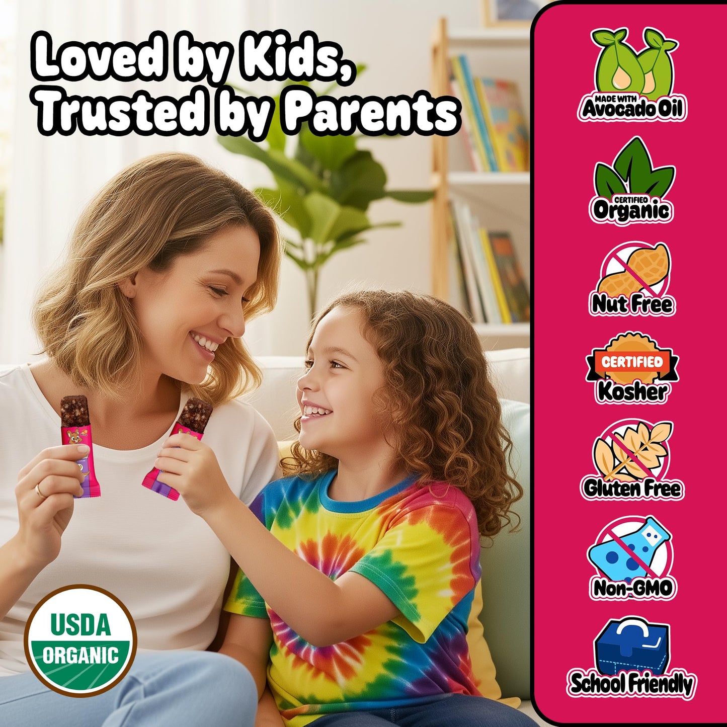 Snakkidz Organic Chewy Granola Bars for Kids, Allergen-Free, Nut-Free, Gluten-Free, Low Sugar Snack Bars Made with Avocado Oil, Individually Wrapped