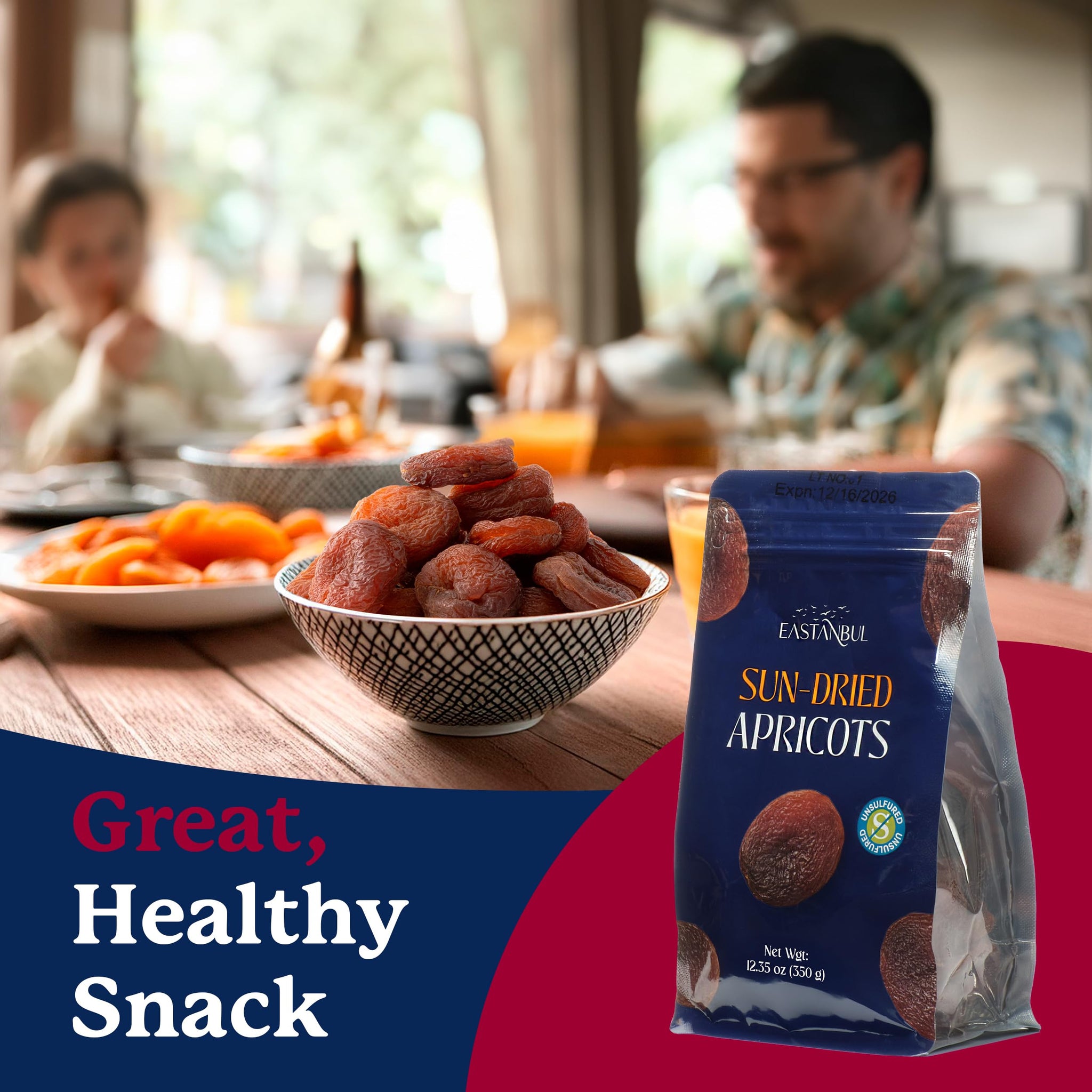 Eastanbul Sun Dried Apricots, 12.35oz, Premium Dried Apricots No Sugar Added, Naturally Dry Fruit Snacks, Turkish Fruits Moist & Plump, Whole, No
