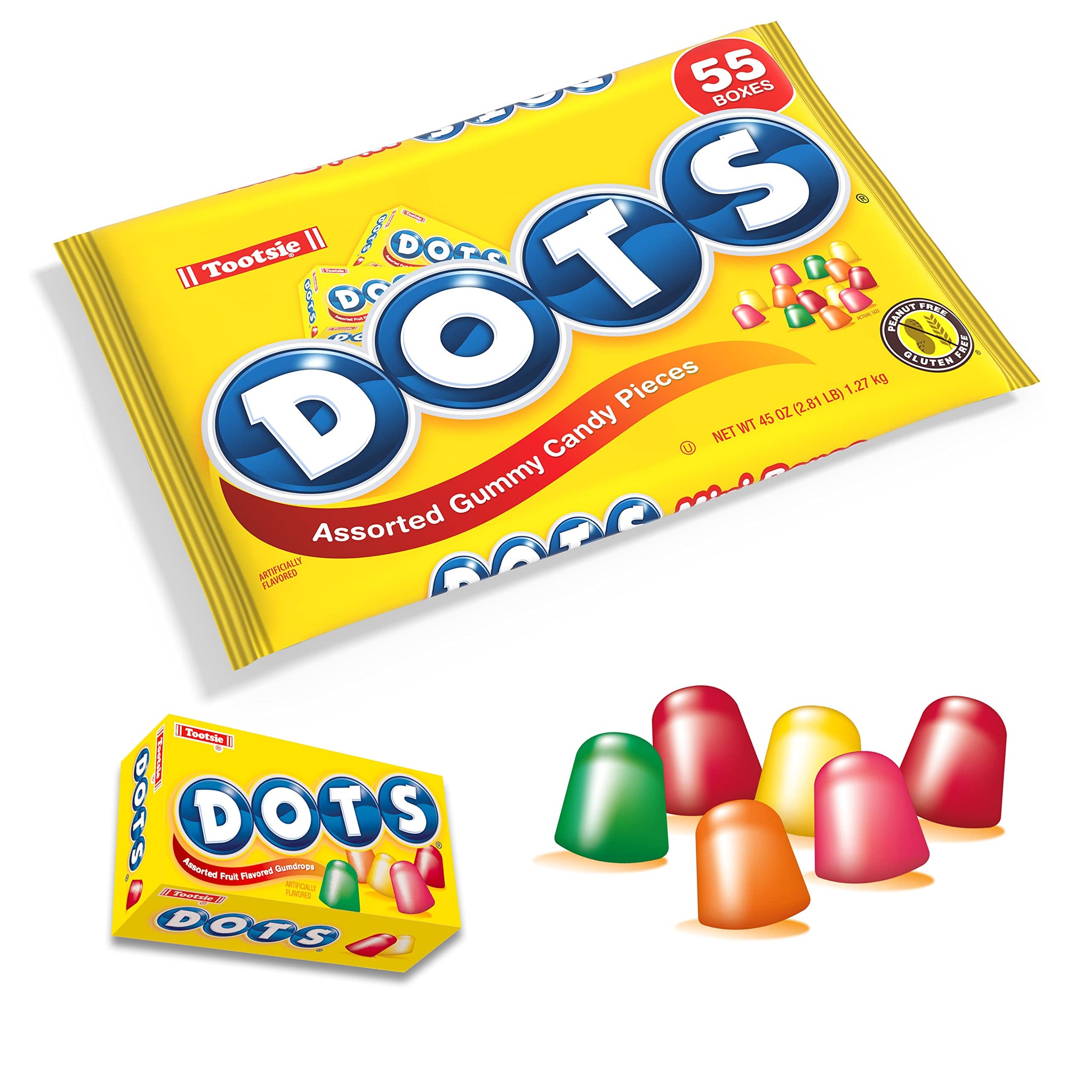 DOTS Individually Wrapped Candy - Original Gummy Candy 55 ct Mini Candy Boxes - Flavors Cherry, Lime, Orange, Lemon & Strawberry - Gluten Free, Kosher
