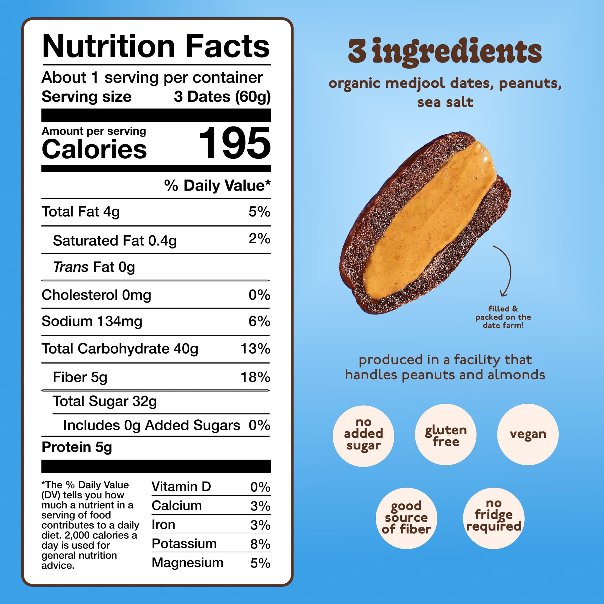 Realsy Stuffed Medjool Dates, Organic Dates with No Sugar Added, Gluten-Free, Vegan, All Natural Healthy Snack, Single Wrapped (40 ct) (Peanut Butter)