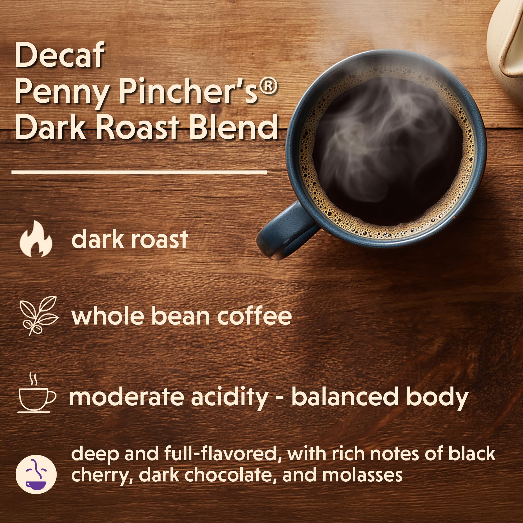 Coffee Bean Direct Decaf Penny Pincher's® Dark Roast Blend, Whole Bean Coffee, Everyday Value, Dark Roast, 5 Pound Bag (Pack of 1)
