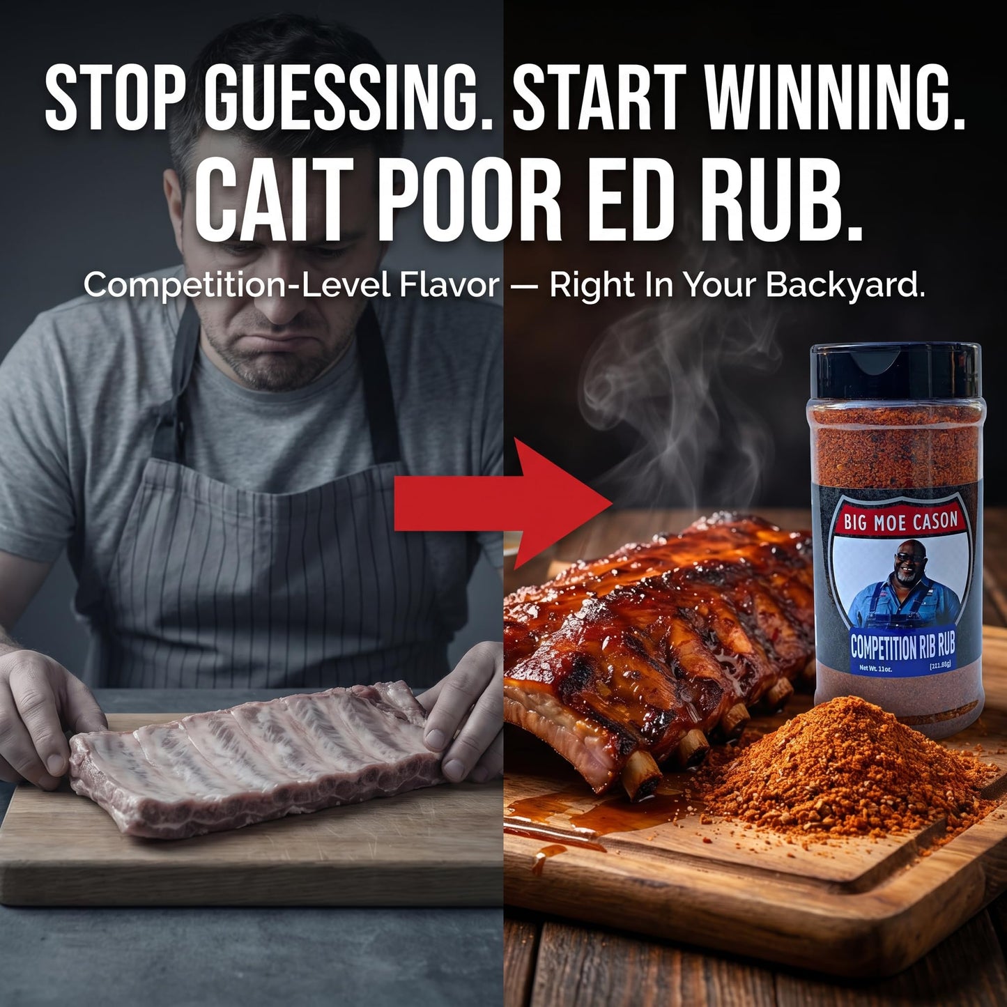 Big Moe Cason Competition Rib Rub BBQ Rub - 11 oz (Pack of 4) - for Smoker and Traeger Grill - Steak and Chicken Rub Seasoning with Bag Clip