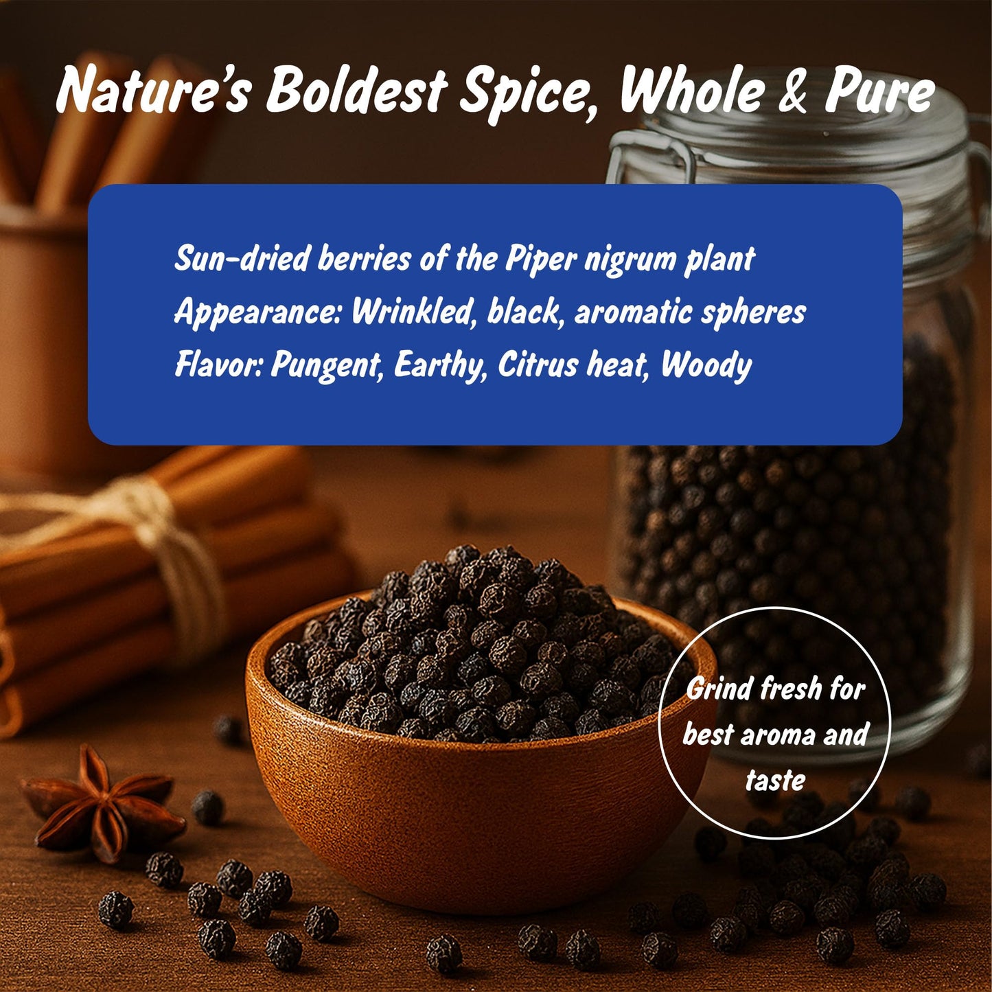 Spice Profile USDA Organic Whole Black Peppercorns, 4 oz | Sun-Dried Kali Mirch | Lab Tested for Heavy Metals | Premium Pimienta Negra en Granos |