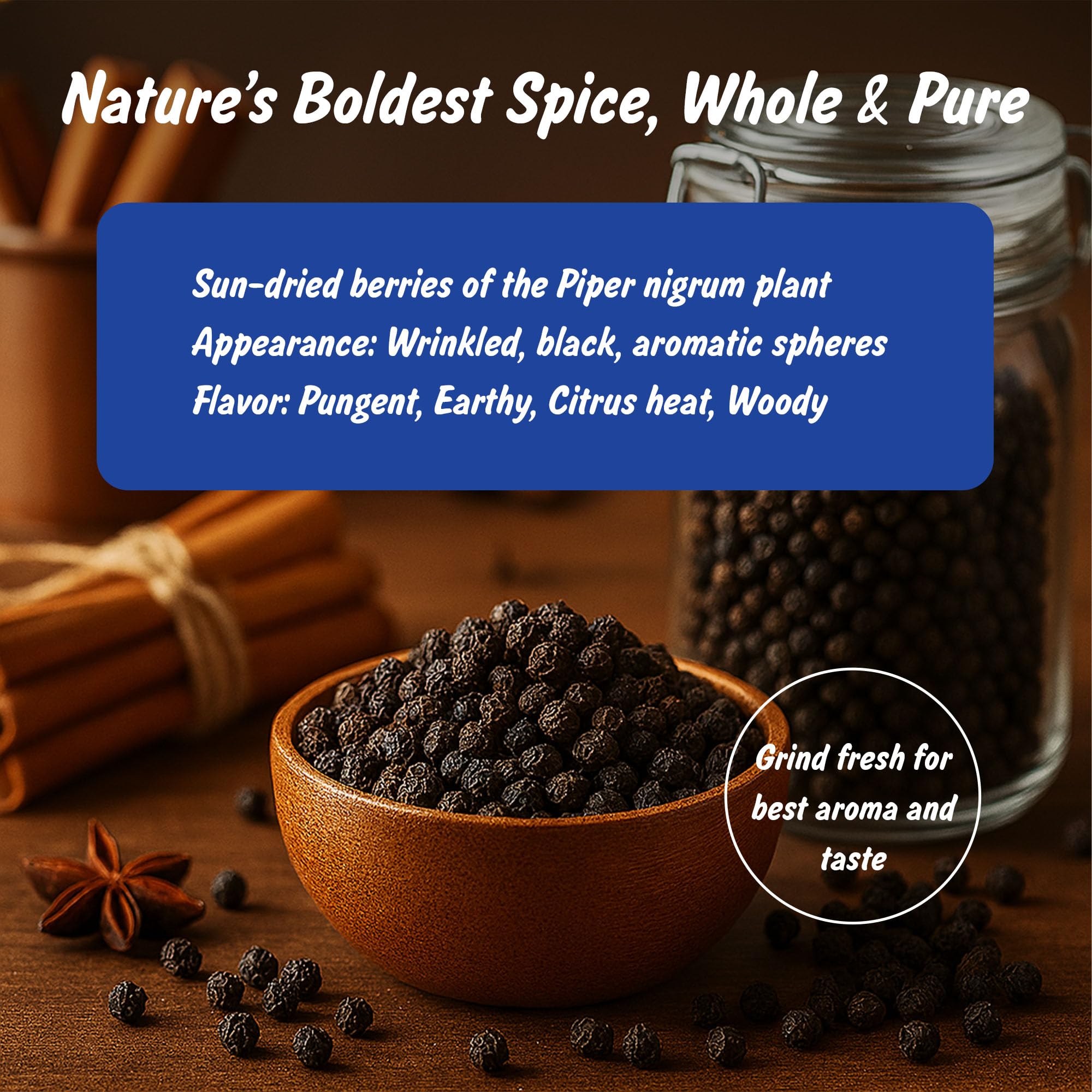 Spice Profile USDA Organic Whole Black Peppercorns, 4 oz | Sun-Dried Kali Mirch | Lab Tested for Heavy Metals | Premium Pimienta Negra en Granos |