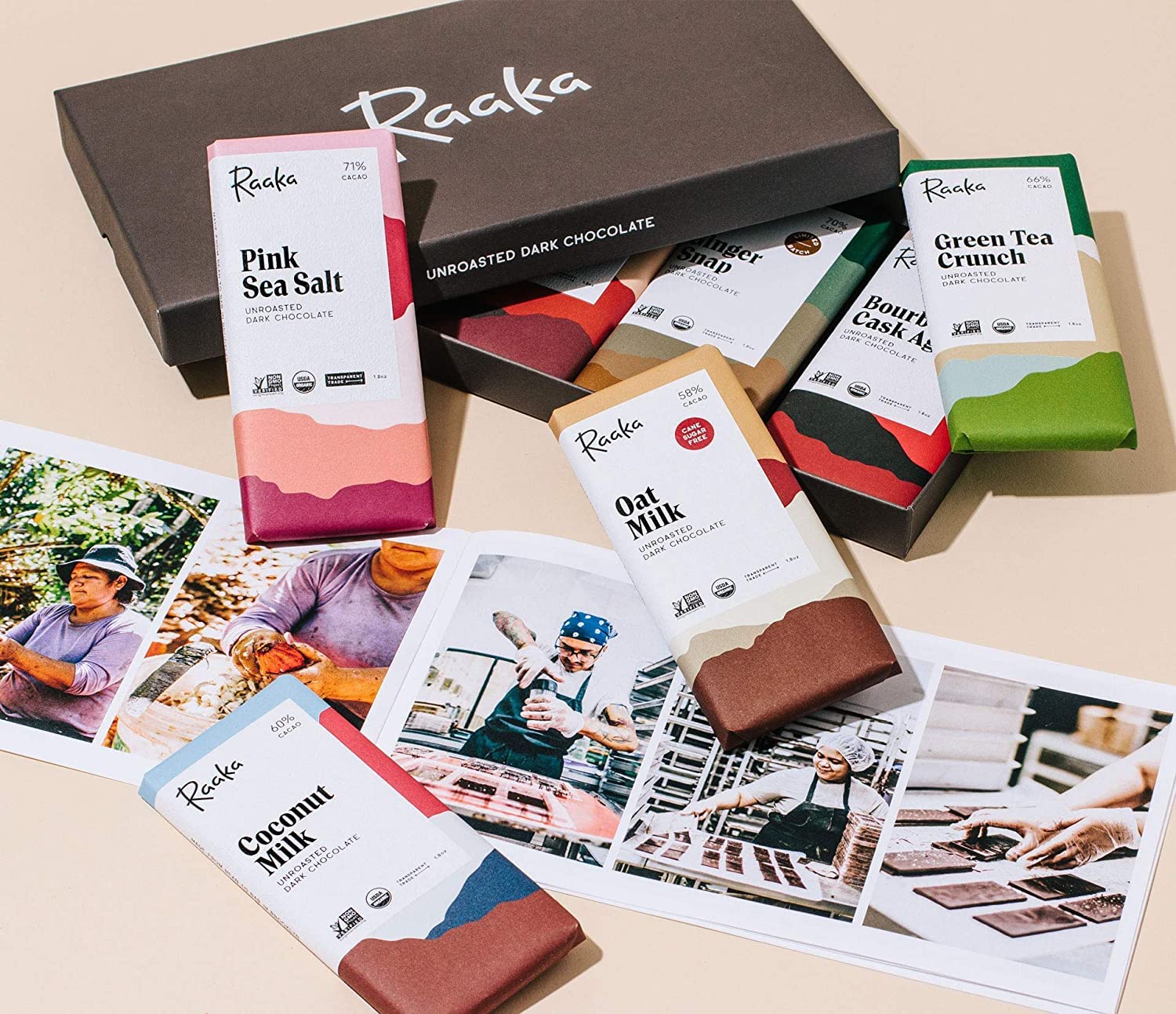Raaka Chocolate Library Gift Box with Photo Booklet, Gourmet Bean-to-Bar Dark Chocolate, Organic, Vegan, Transparent Trade, Soy Free, Gluten Free