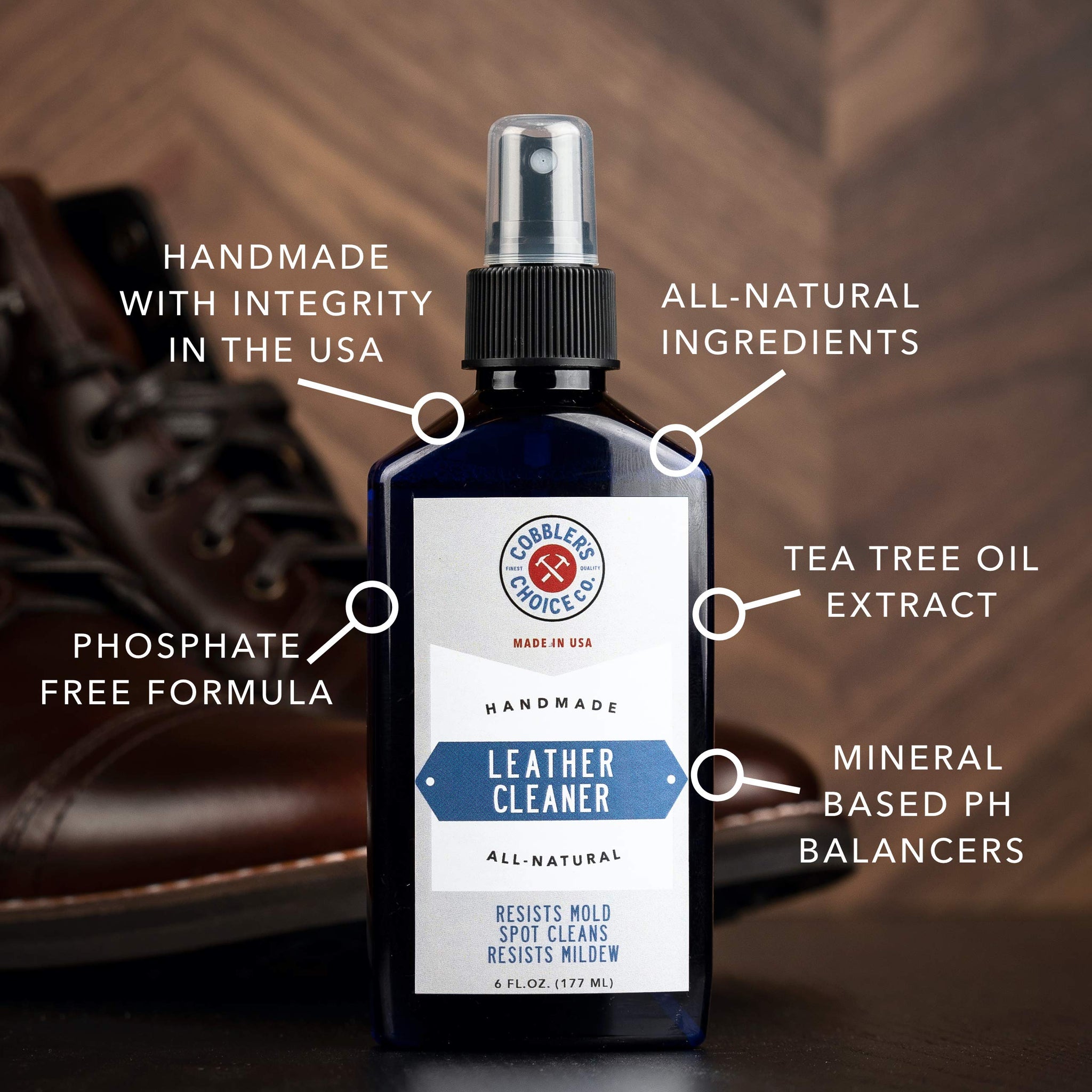 Cobbler's Choice Co. Finest Quality Leather Cleaner 100% Natural - Designed to Fight Fresh Stains, Dirt, & Build-Up - Easy Spray Application