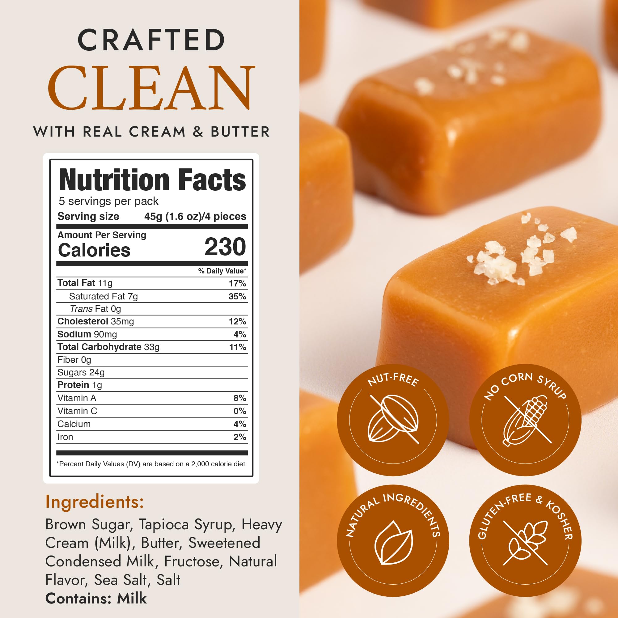 Béquet Salted Butterscotch Caramels - Soft, Individually Wrapped Gourmet Butterscotch Candy, Gluten?Free & Kosher - 24 oz Resealable Pouch