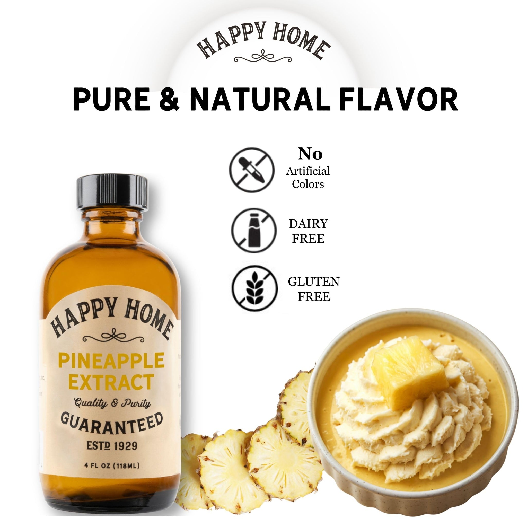 Happy Home Pineapple Extract, Gluten-Free, Kosher, 4 fl oz