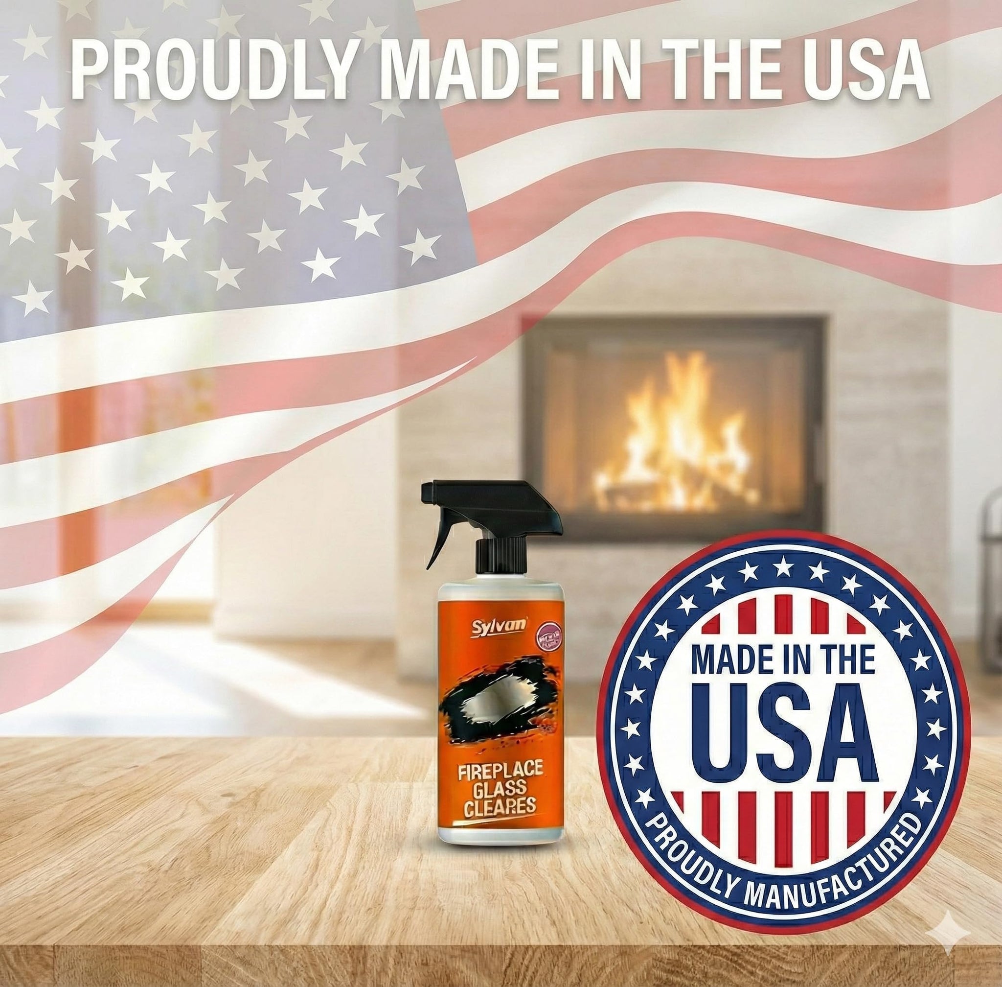 Sylvan Hills Fireplace Glass Cleaner 16 oz | Made in the USA | Removes Tough Stains | Heavy Duty Soot, Creosote & Smoke Stain Remover - Fast-Acting