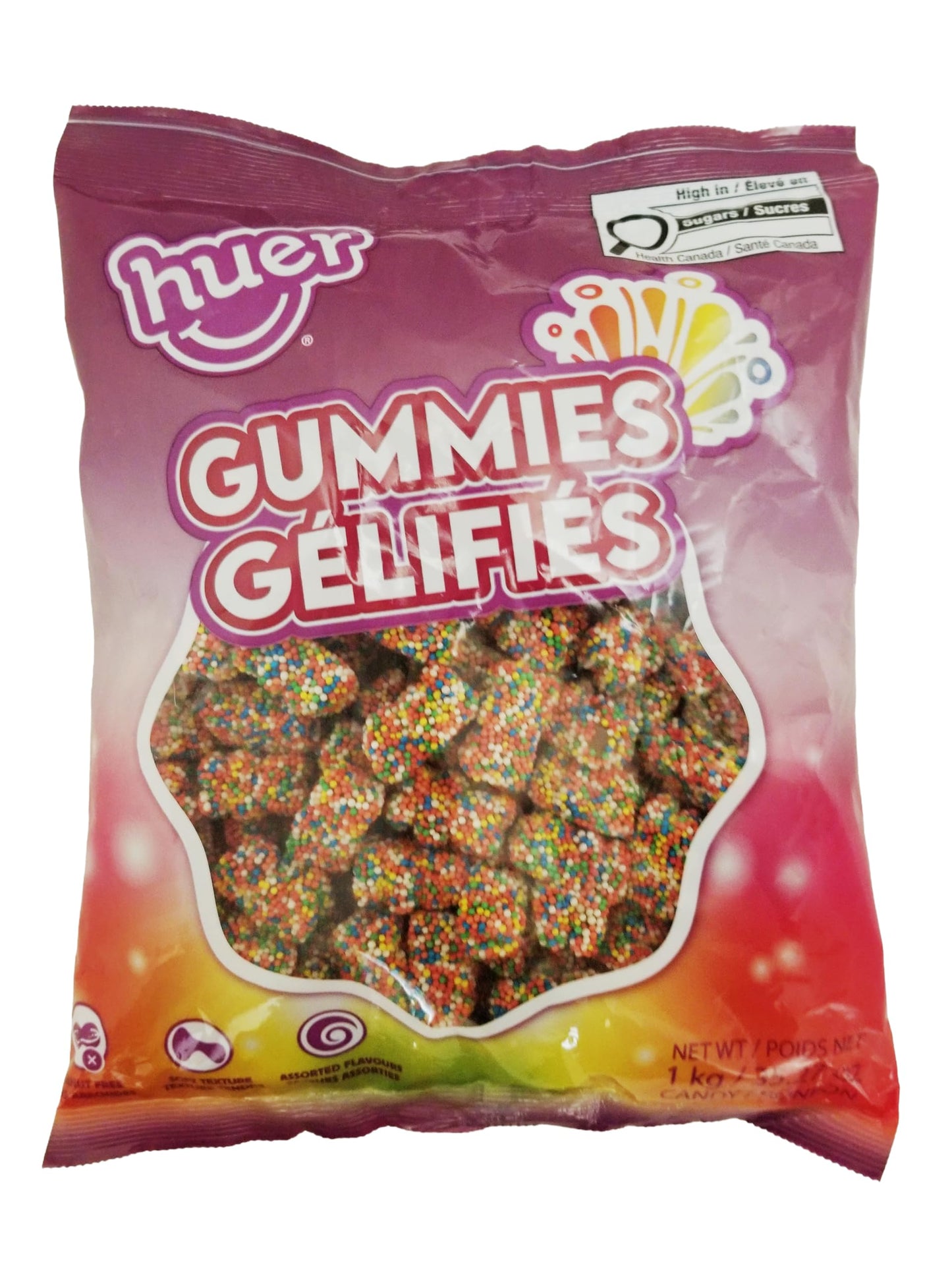 Huer Sprinkle Bears Gummies, Assorted Flavors, Rainbow Gummy Candy, 1kg/2.2 lb