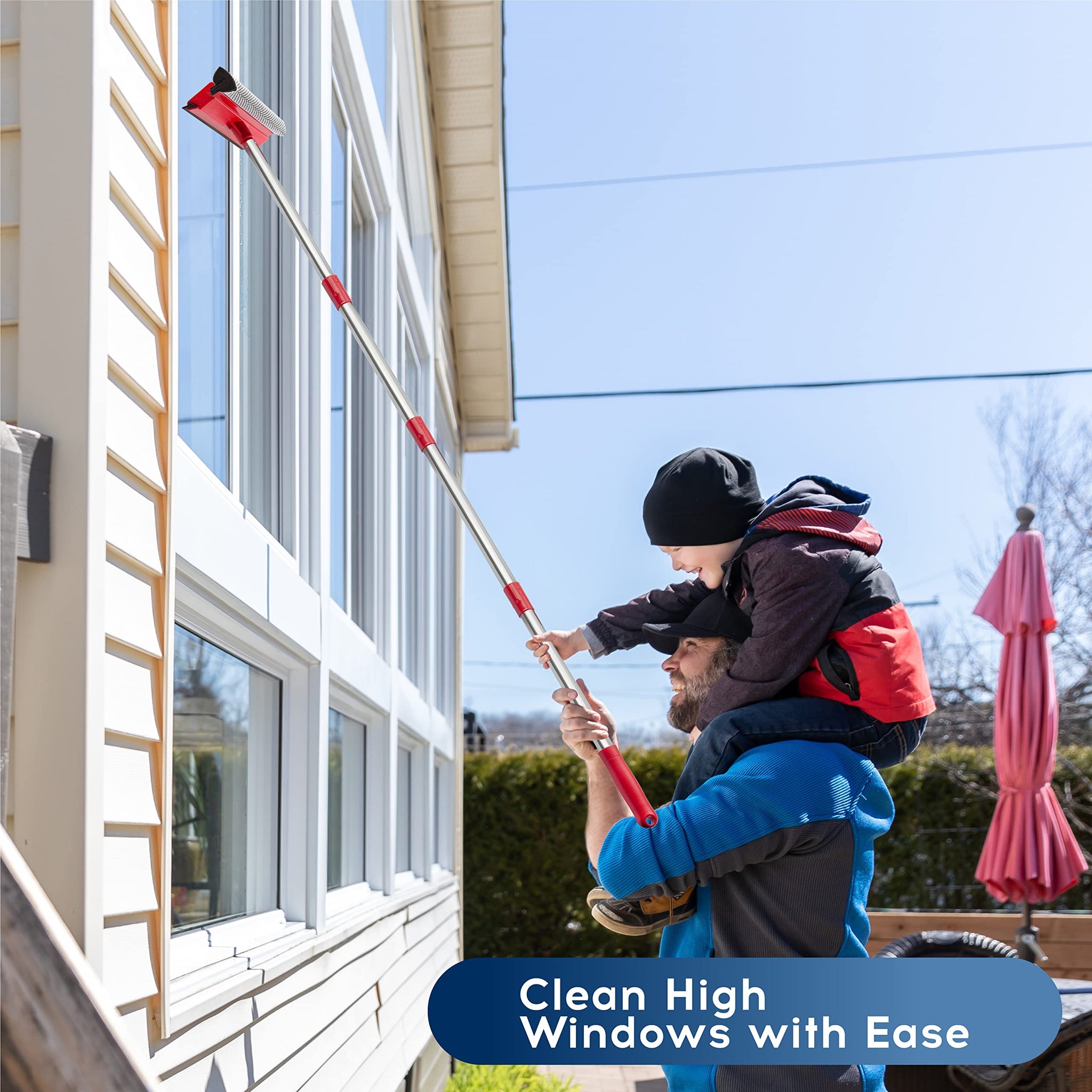DSV Standard Window Squeegee, 2-in-1 Window Cleaner with 55" Extension Poles, Window Washing Kit, Glass Door Cleaner, Multi-Use Car Windshield