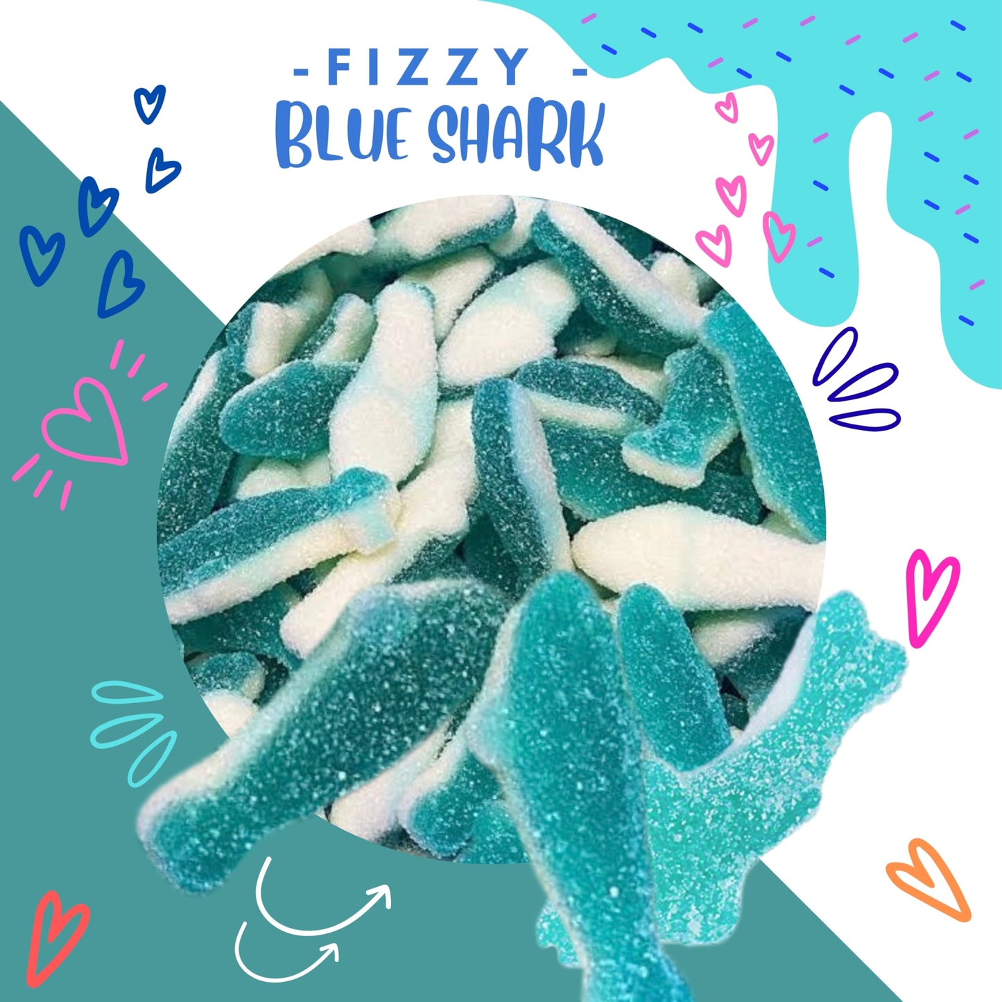 Sour Blue Shark Gummy Candy - Halal Candy Bulk 2 Pound Bag | Fizzy Sour Shark Gummies | Kids Party Candy for Goodie Bags, Candy Buffets & Bulk Gummy