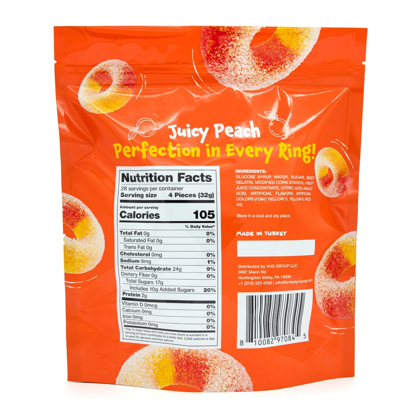 Peach Rings - 2 Pound Bag - Peach Gummies Candy - Sweet and Sour Candy for Office, Snacking, Dessert Decorating, and Goodie Bags - Classic Gummy Rings