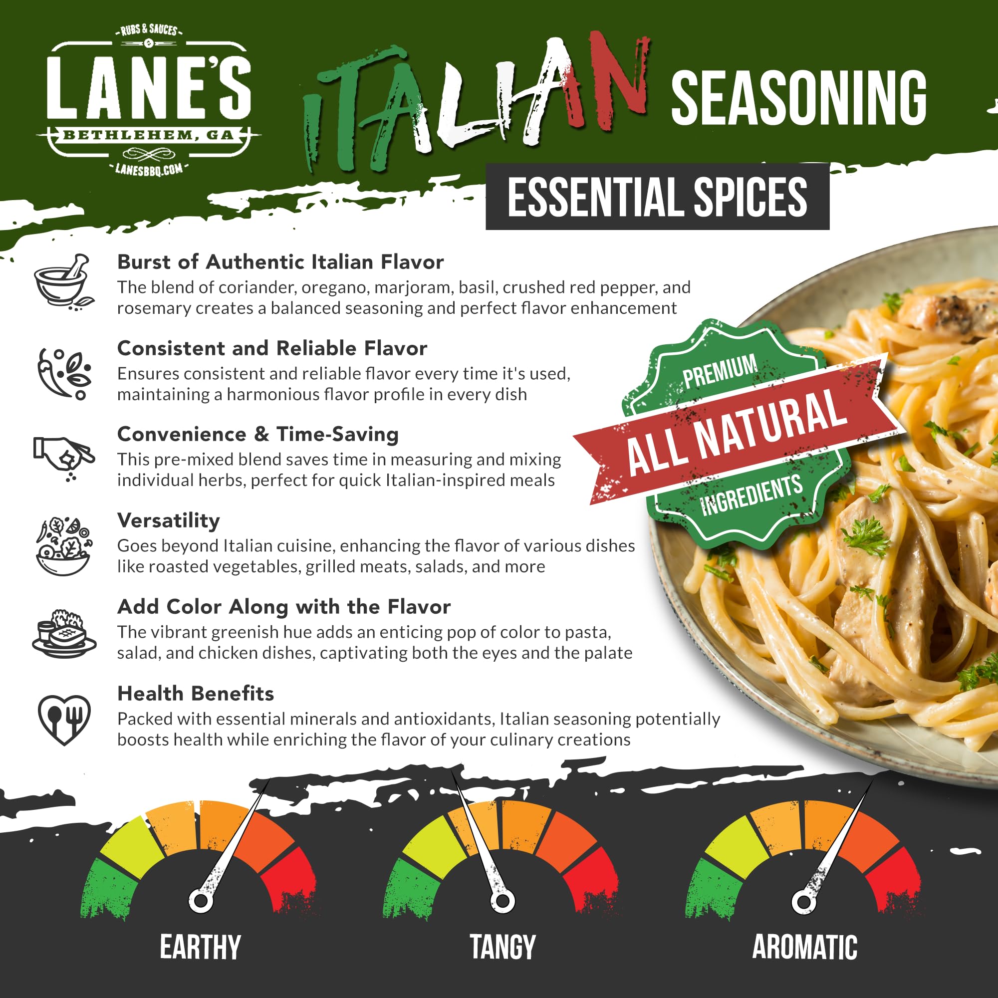 Lane's Italian Seasoning Blend, 3 oz - Premium Italian Herbs Seasoning for Pasta, Pizza & Sauces, Authentic & Aromatic Flavor, All Natural