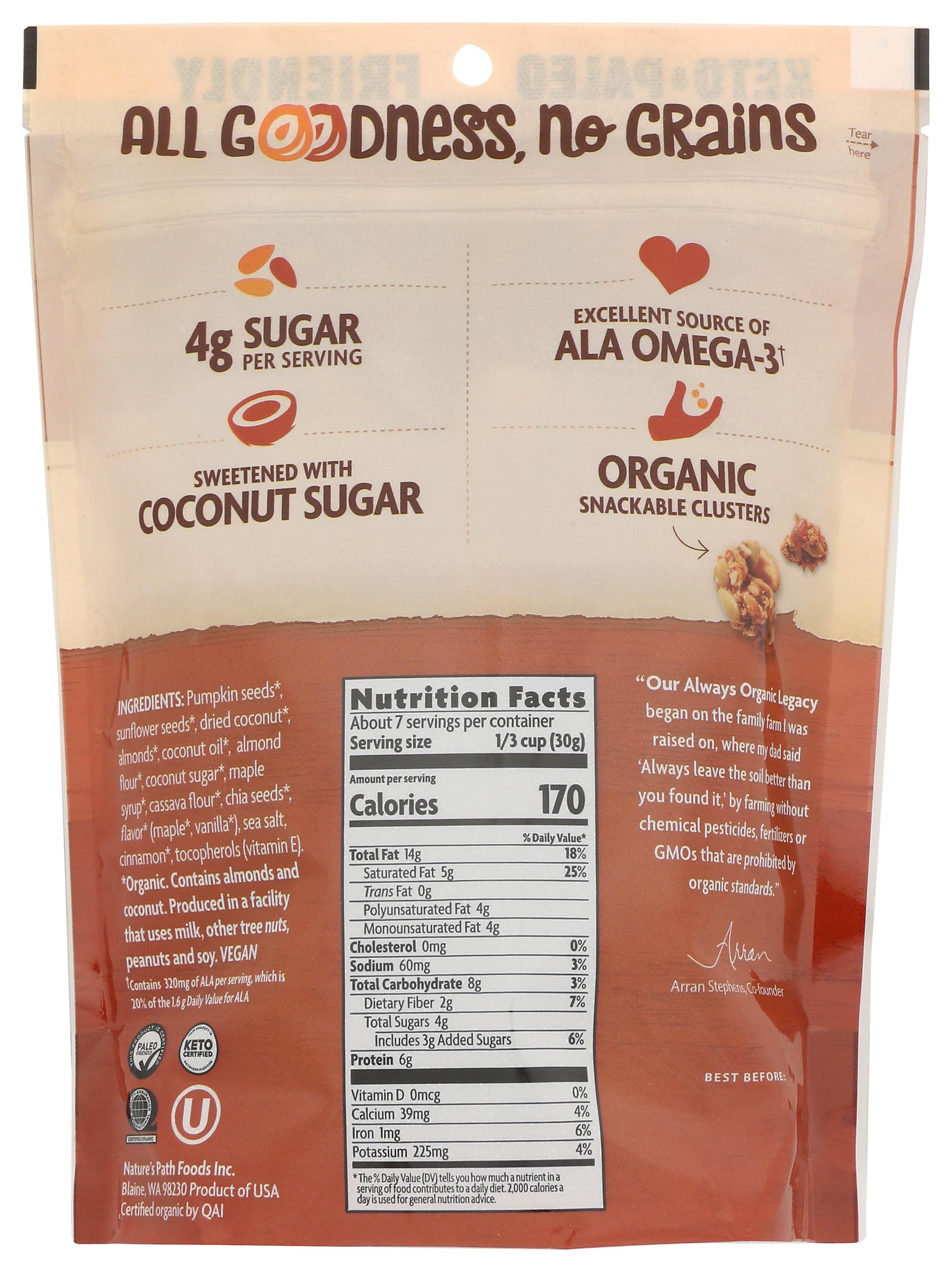 Natures Path, Granola Grain Free Maple Almond Organic, 8 Ounce