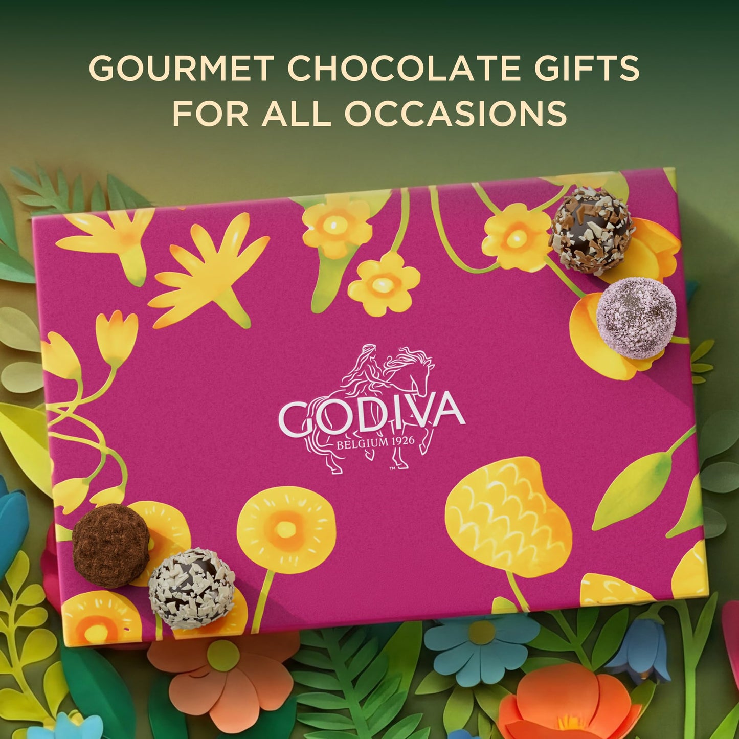 Godiva Signature Truffles Limited Edition Spring Gift Box, Belgian Dark & Milk Chocolates with Ganache Centers, Gourmet Mother's Day Chocolate Gifts