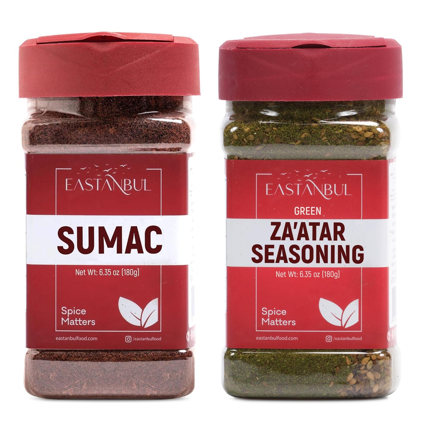 Sumac and Zaatar Set, Sumac Spice 6.4oz + Zaatar Spice 6.4oz, Twin Pack, Essential Duo, Za'atar Seasoning for Breads, Salads, Meats, Hummus, Ground