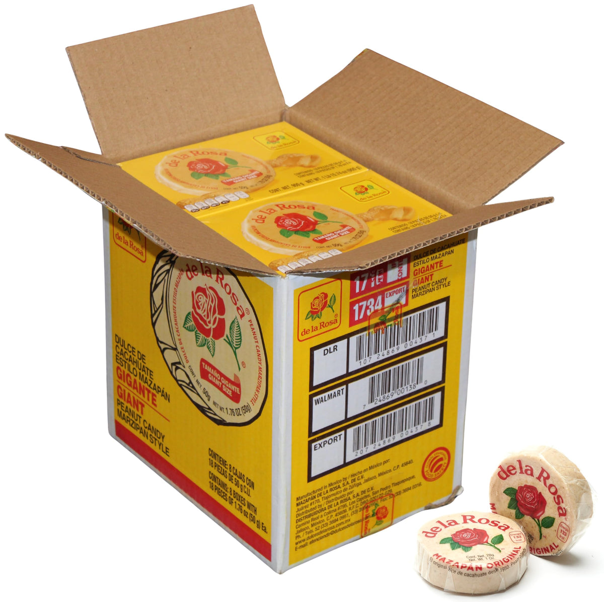 De La Rosa Mazapán Original Peanut Candy, Giant Size, 1.76 oz Each, 18 Pieces. (Pack of 8)