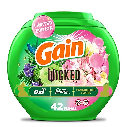 Gain Flings! "Wicked: For Good" Limited Edition Laundry Detergent Pacs, 42 Count, Fantabulous Floral Scent, 3 in 1 HE Detergent Pacs with Oxi Boost
