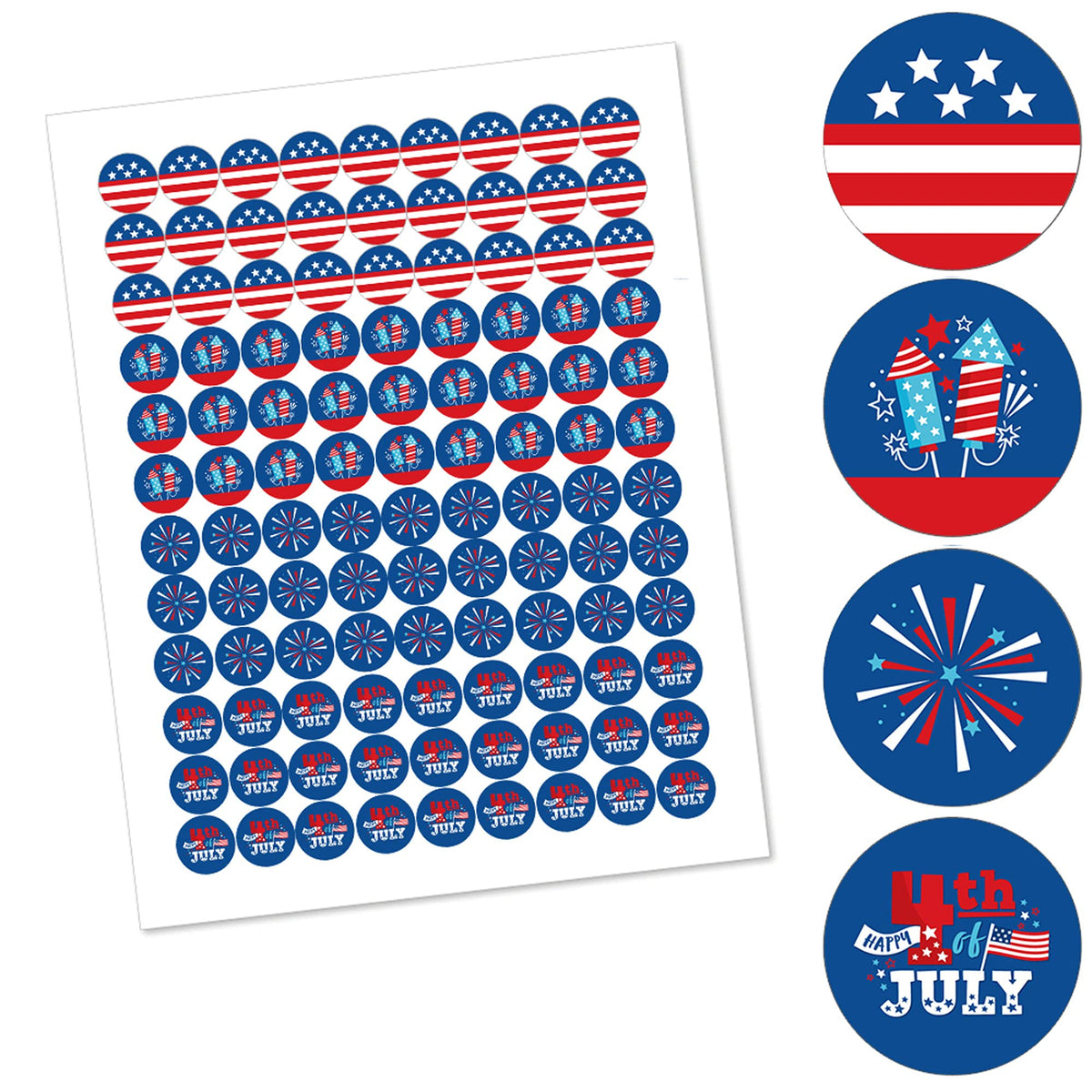 Firecracker 4th of July Party Favors - Round Candy Stickers - 108pc