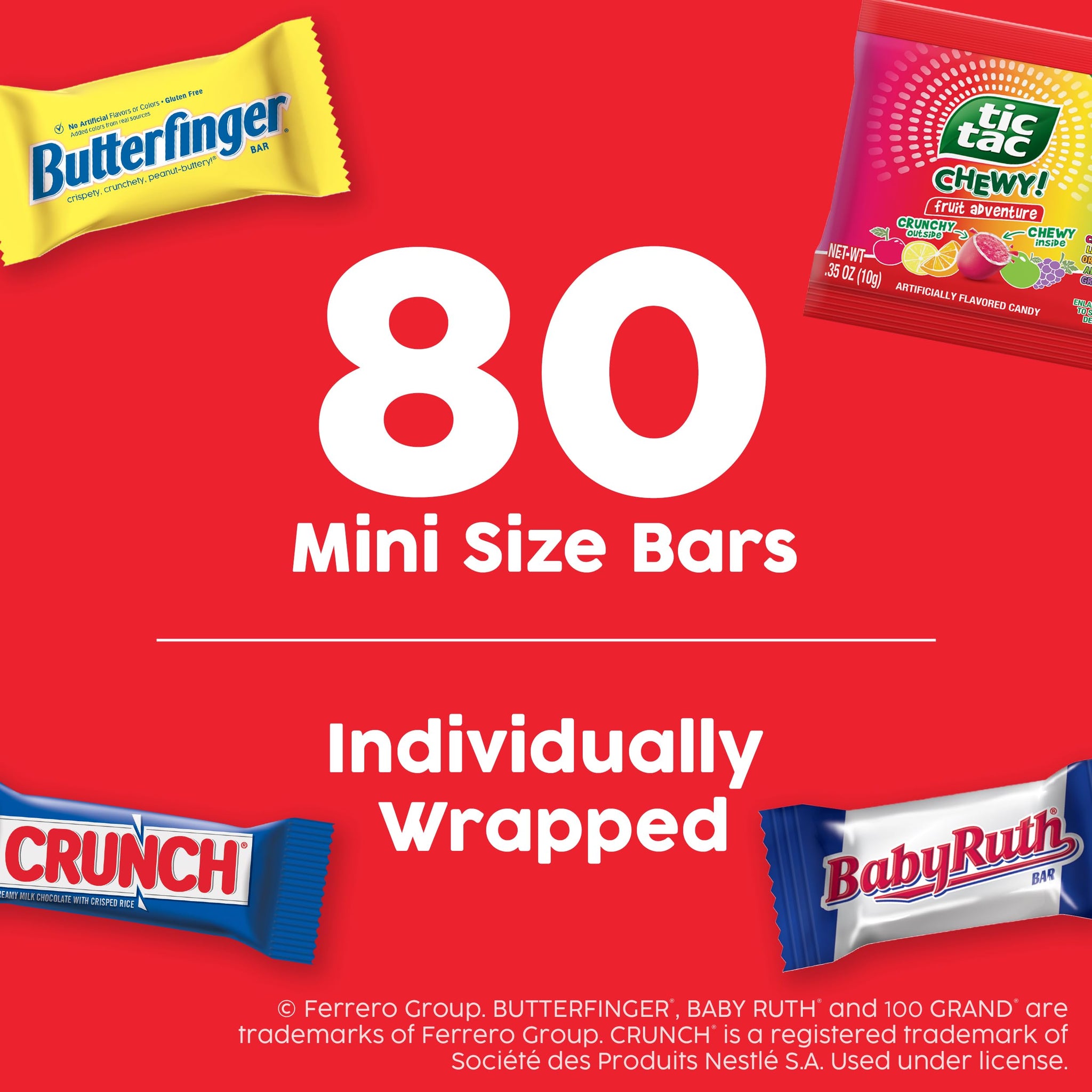 Assorted Easter Chocolate and Candy (Butterfinger, Crunch, Baby Ruth, Tic Tac Chewy Fruit Adventure, Tic Tac Chewy Sour) 80CT SUB - 28.8oz