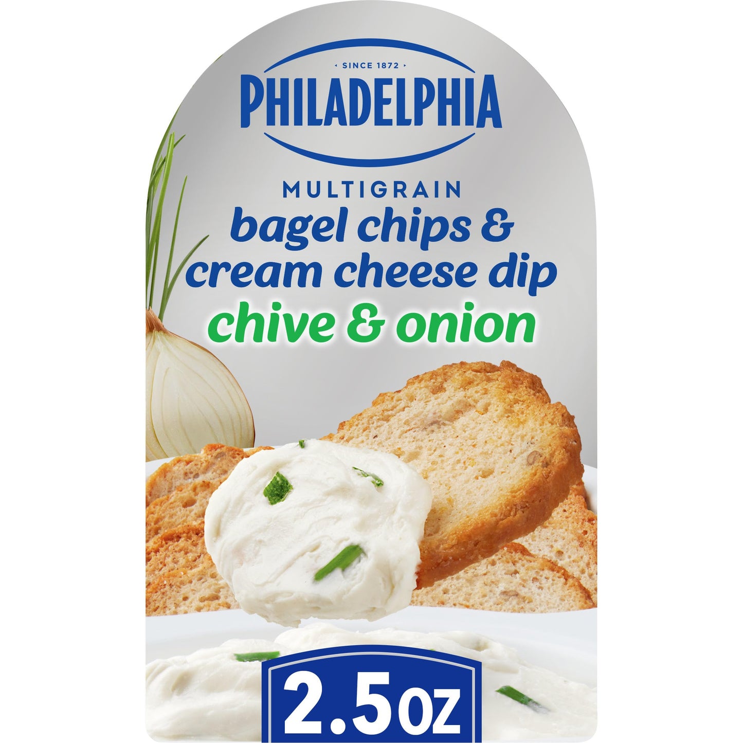 Philadelphia Multigrain Bagel Chips & Cream Cheese Dip, 1 Tray, for On-the-Go Snacking, Chive & Onion, No Artificial Flavors, Made with Real