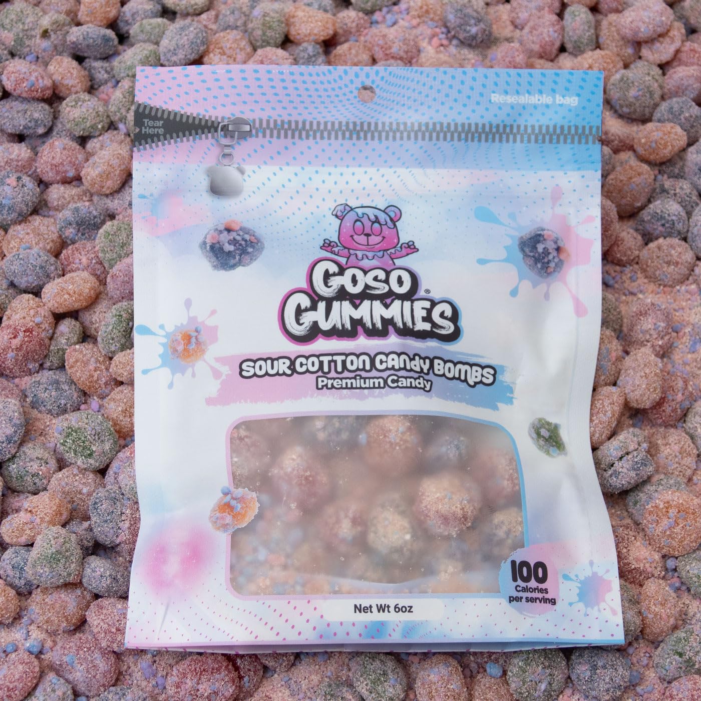 Goso Gummies Sour Cotton Candy Gusher Bombs - 6oz Bag - Sour Cotton Candy Juice-Filled Candy - Viral Premium Candy