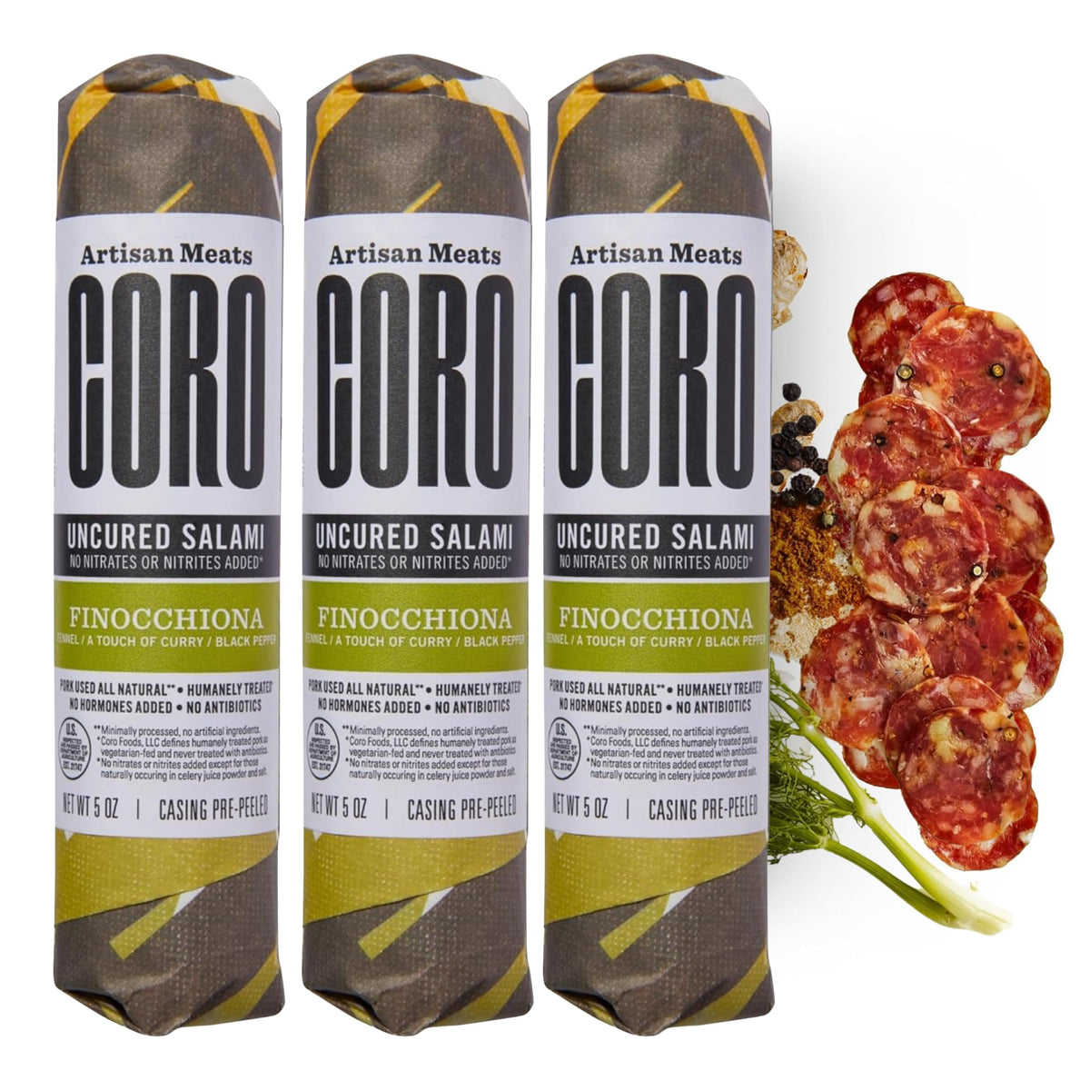 Coro Uncured Finocchiona Artisan Salami Sticks - 5oz (Pack of 3)