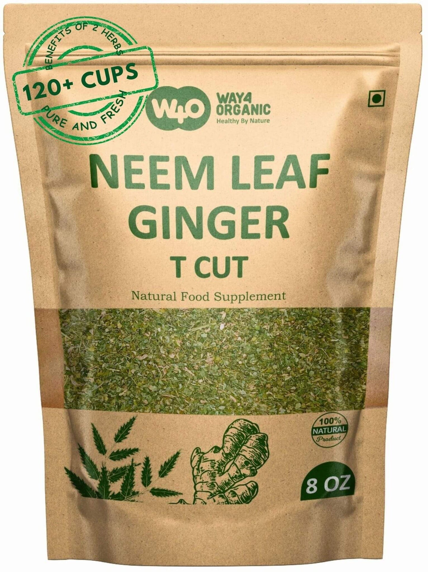 Neem Leaves Tea with Ginger 8 oz, Boost Immunity, Aid in Digestion, Caffeine Free, One Tea with Multiple Benefits (Pack of 1)