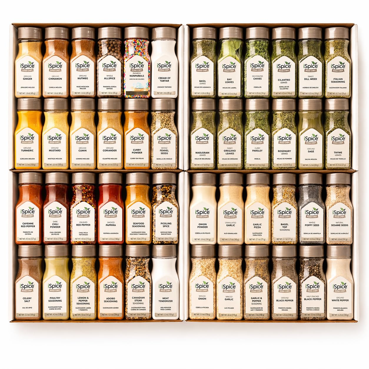 iSpice 48-Pack Starter Spice Set - Essential Herbs, Spices & Seasonings for Cooking - Kitchen Gift Set for Home Cooks - All-Natural, Kosher, Non-GMO