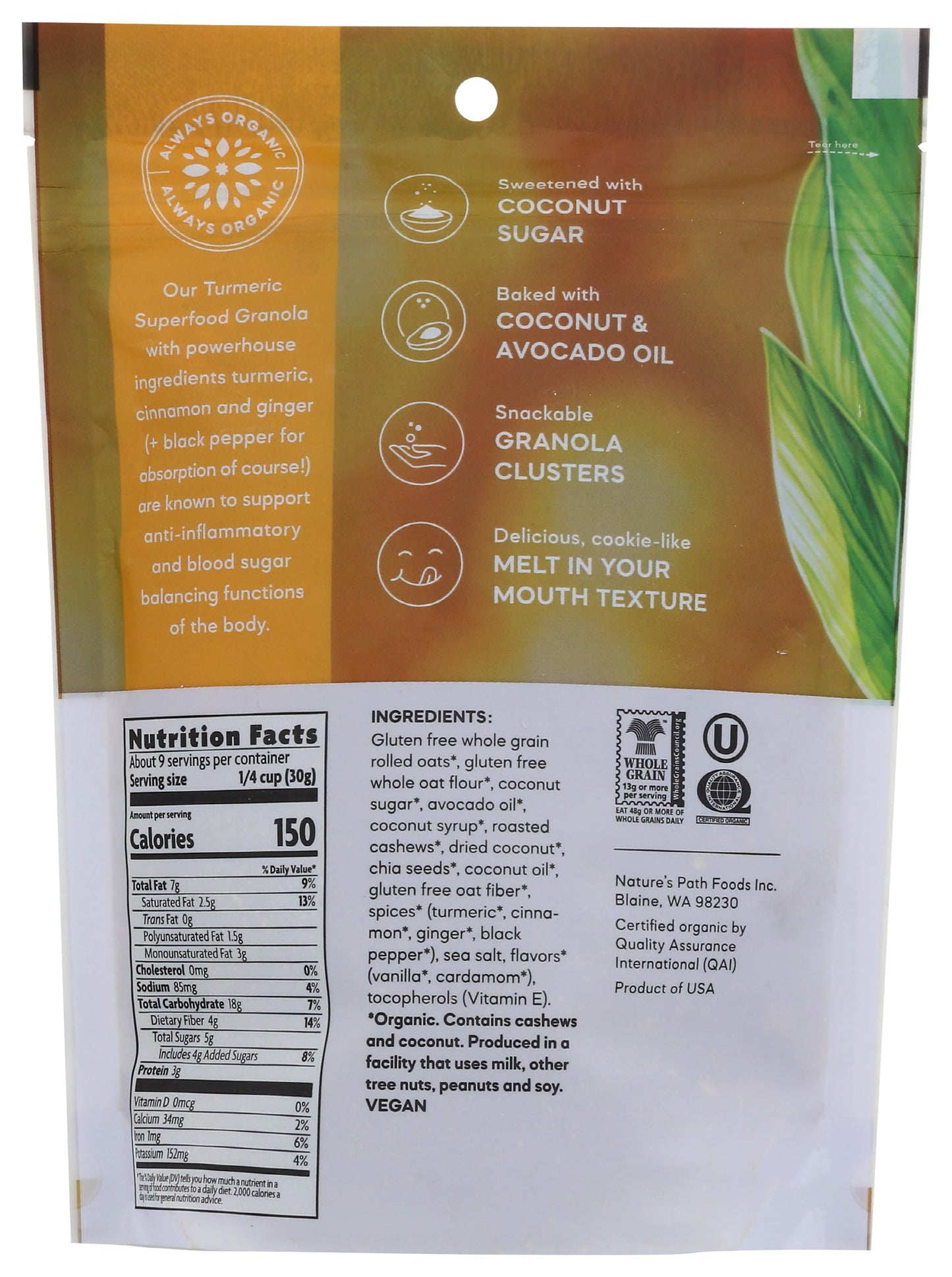 Natures Path, Granola Golden Turmeric Superfood Organic, 9.5 Ounce