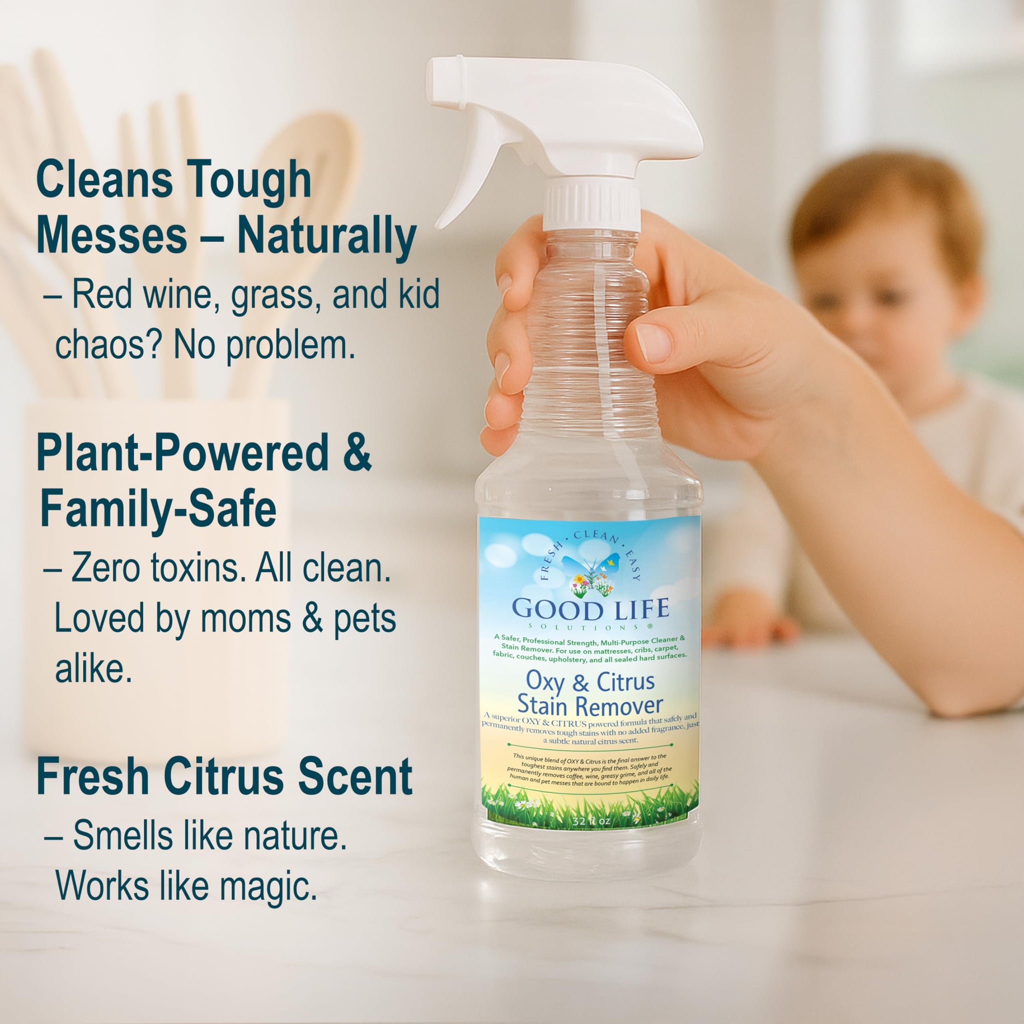 Good Life Solutions Oxy Citrus Stain Remover and All-Purpose Cleaner - Plant-based Multi-Purpose Cleaning Spray, Perfect for Mattress, Carpet, Floors