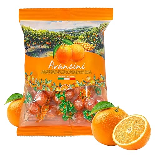 Sanniti Arancini Sparkling Candy, 6.17 oz (175g) Fizzy Orange Hard Candy with Natural Flavor from Italian Oranges, Product of Italy