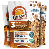 Grandy Organics Peanut Butter Dark Chocolate Granola Clusters - Certified Organic & Gluten Free - 6g Protein - Non GMO & Vegan - Peanuts, Chocolate