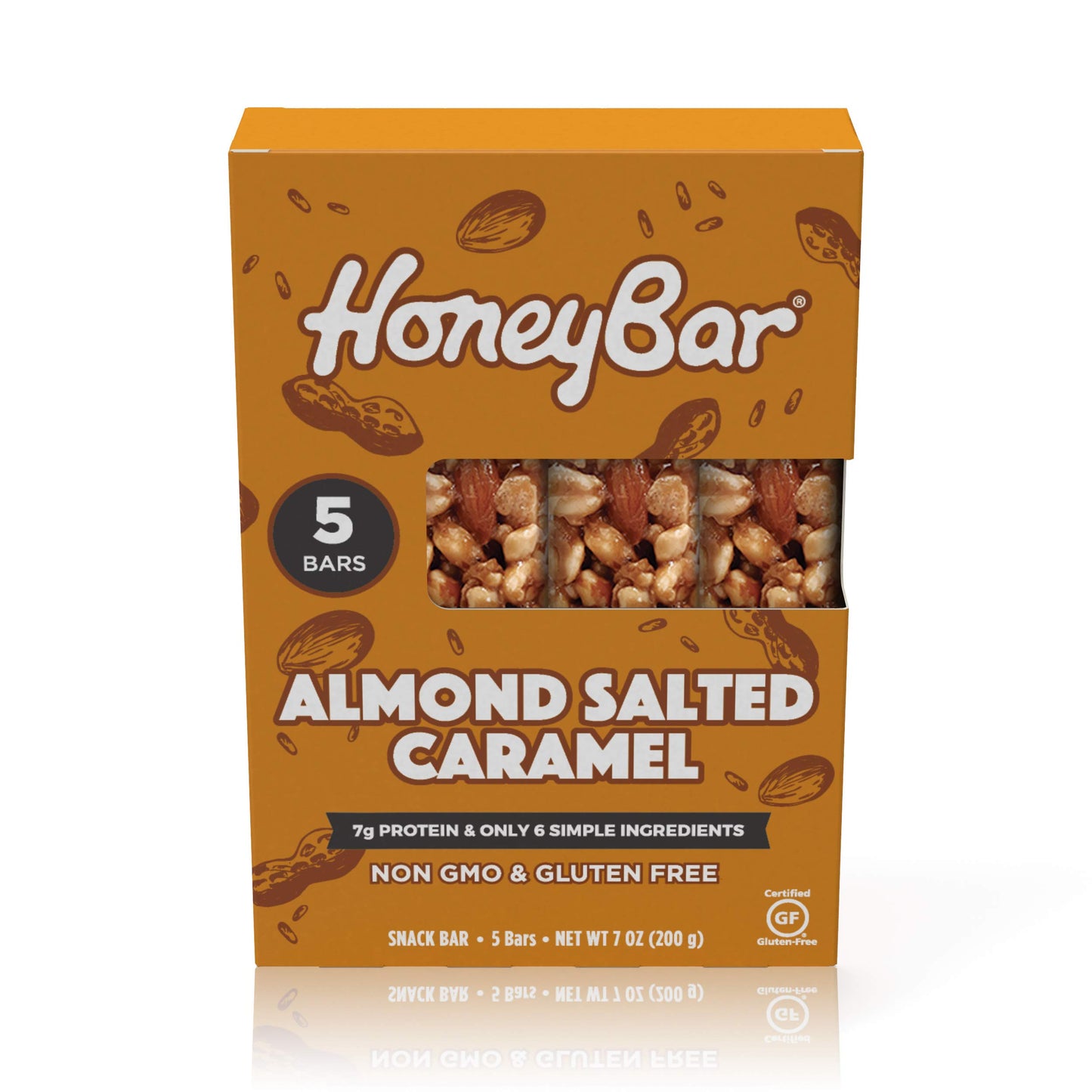 HoneyBar Snack Bar | Certified Gluten Free | Non-GMO | Vegetarian (Almond Salted Caramel, Pack of 5 Bars)