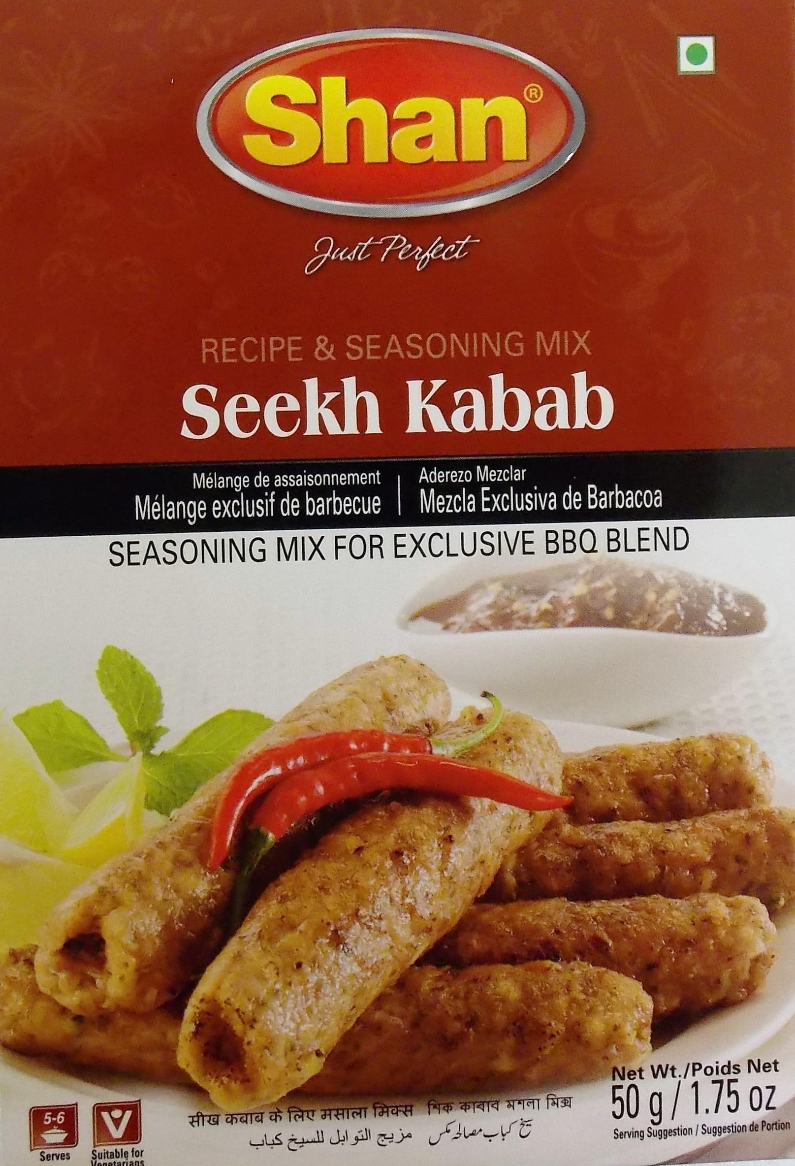 Shan Seekh Kabab Recipe and Seasoning Mix 1.76 oz (50g) - Spice Powder for Exclusive Traditional BBQ Blends - Suitable for Vegetarians - Airtight Bag