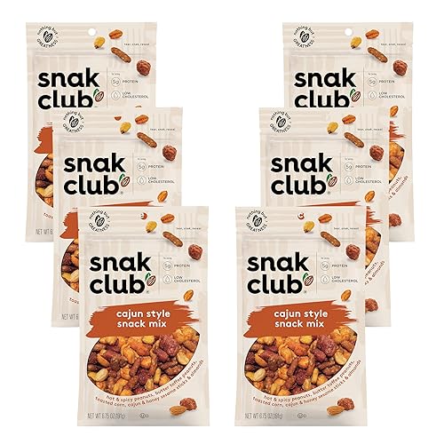 Snak Club Cajun Style Snack Mix with Hot and Spicy Peanuts, Butter Toffee Peanuts, Toasted Corn, Cajun and Honey Sesame Sticks, and Almonds, Kosher