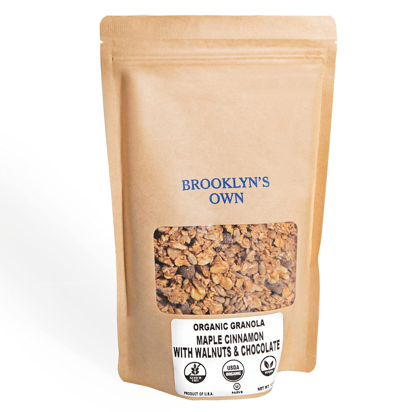 Brooklyn's Own Organic Granola Maple Cinnamon & Chocolate With Walnut Breakfast Cereal - Gluten-Free Healthy Snacks - 12 Ounce Resealable Eco-Friendly