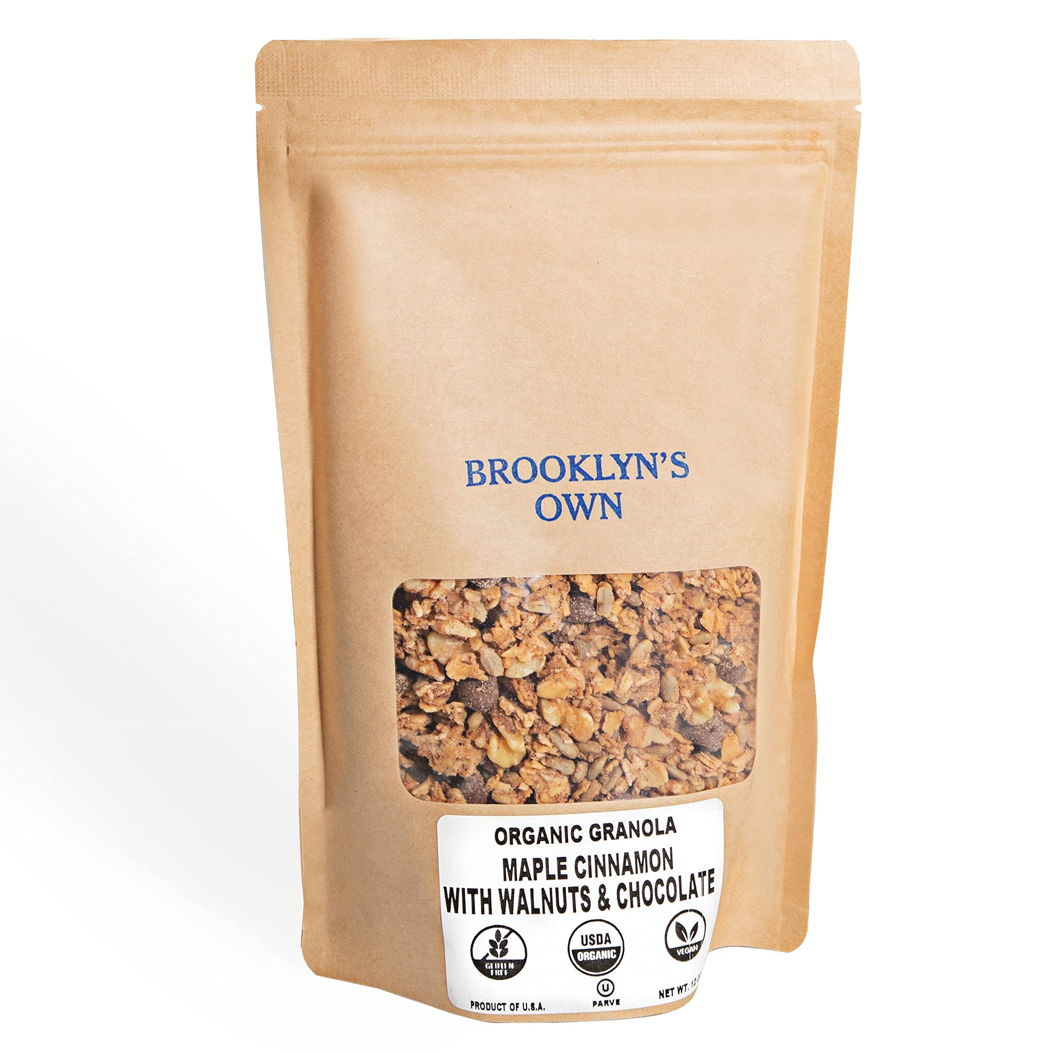 Brooklyn's Own Organic Granola Maple Cinnamon & Chocolate With Walnut Breakfast Cereal - Gluten-Free Healthy Snacks - 12 Ounce Resealable Eco-Friendly