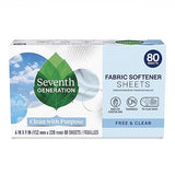 Seventh Generation Dryer Sheets Laundry Fabric Softener, Free & Clear Made for Sensitive Skin, 80 Sheets