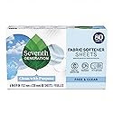 Seventh Generation Dryer Sheets Laundry Fabric Softener, Free & Clear Made for Sensitive Skin, 80 Sheets