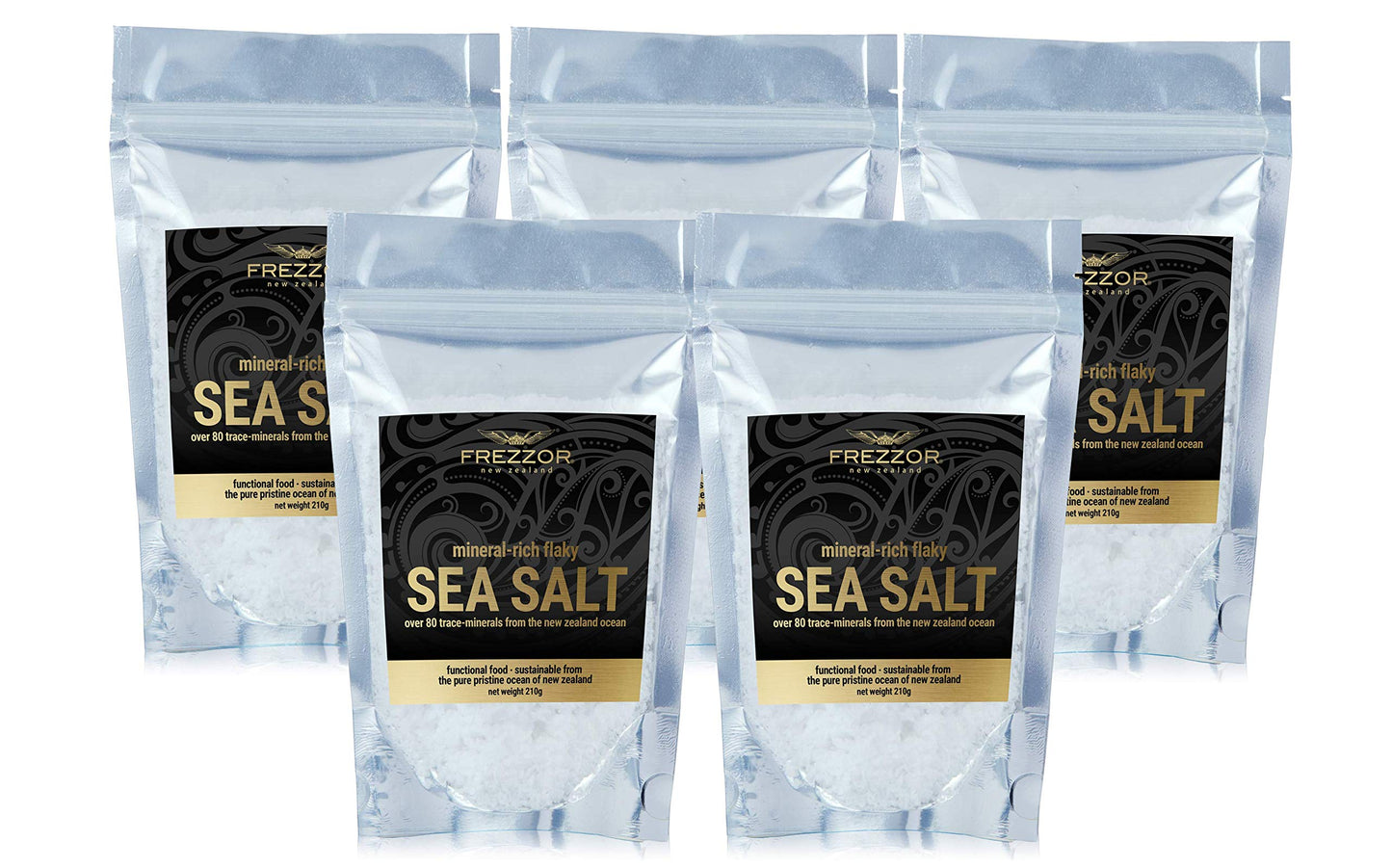 FREZZOR Flaky Sea Salt, 8.8 ounces of Premium Gourmet Sea Salt Flakes from New Zealand, 80 Minerals & Trace Elements, 100% All-Natural, Solar & Wind